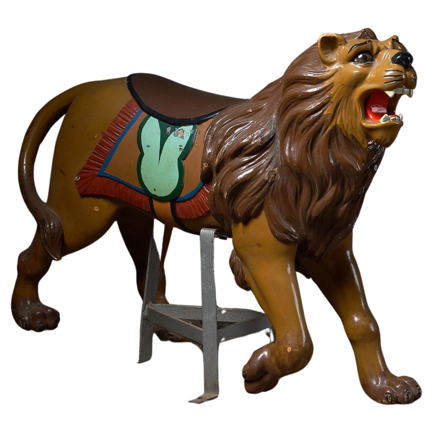 Lion Carved Wooden Carousel Figure: Antique For Sale