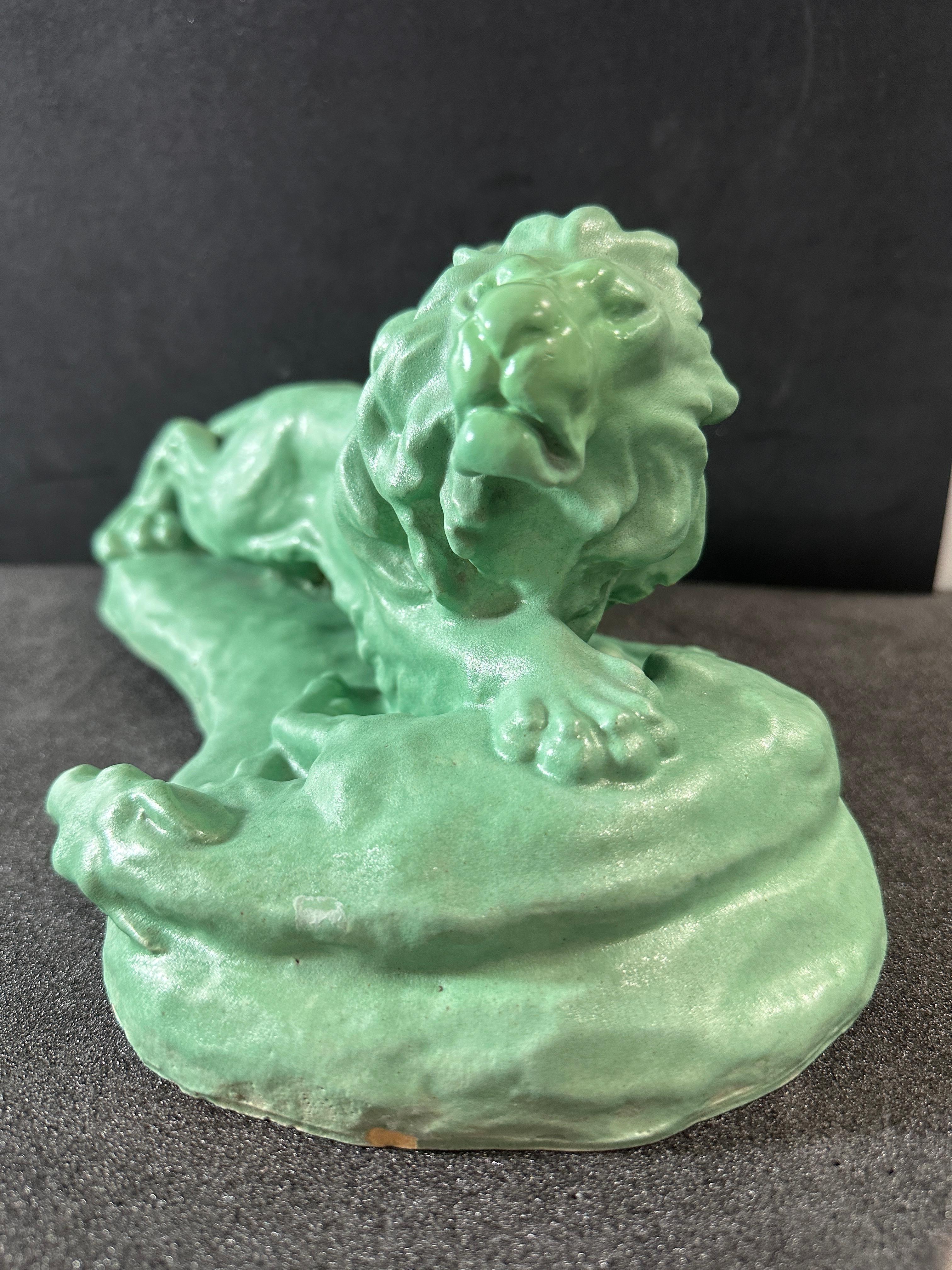 Sculpture de lion en céramique terre cuite Jul. Singer, 1937, Vienne, Autriche en vente 4