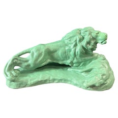 Sculpture de lion en céramique terre cuite Jul. Singer, 1937, Vienne, Autriche