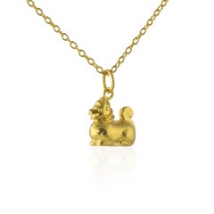 Ico & the Bird w/ Turquoise Mountain Myanmar Lion Zodiac 18k Gold Pendant