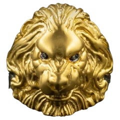 Lion Cocktail Statement Ring w/ Diamond Eyes 24k Gold & Silver by Kurtulan