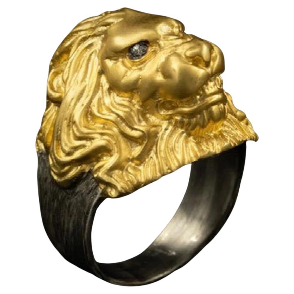 For Sale:  Lion Cocktail Statement Ring w/ Diamond Eyes 24k Gold & Silver by Kurtulan 3