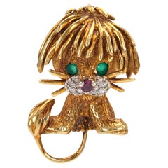 Lion Cub Gemstone Gold brooch