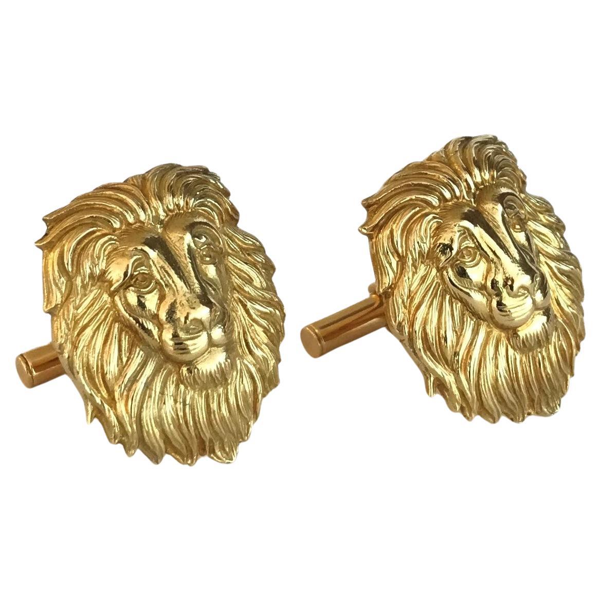 Rosior "Lion" Cufflinks Hand Chiseled in Yellow Gold For Sale