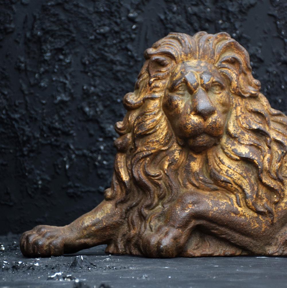 19th Century Cast Iron Lion Door Stop

For sale in this LOT is a rare 19th Century cast iron lion doorstop, this wonderful decorative Victorian cast iron flat back reclining lion example is an elegant doorstop, probably after the magnificent