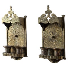 Antique Lion Elec. Tudor Style Brass Sconces, 1920s