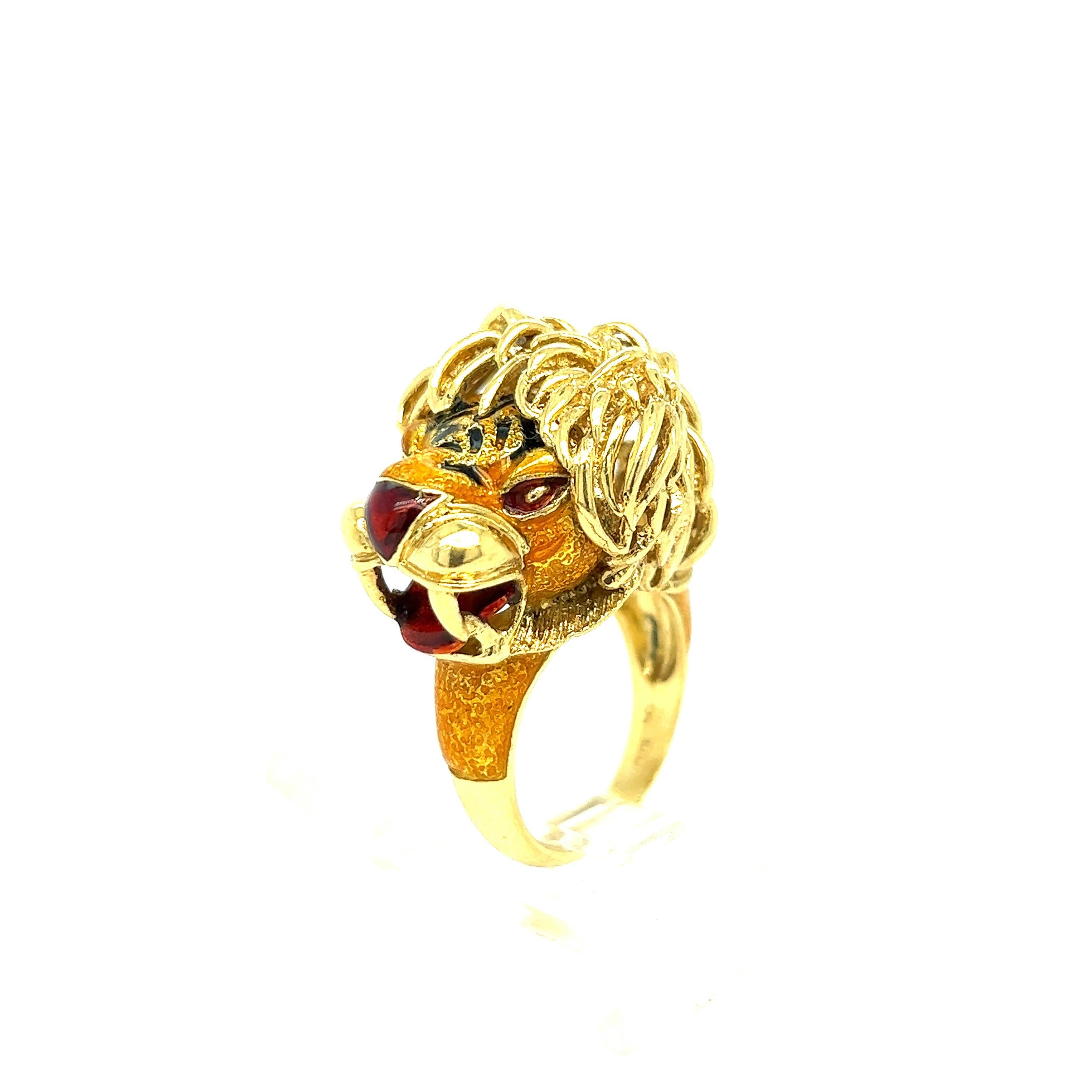 Women's Whimsical Lion Enamel Gold Ring For Sale