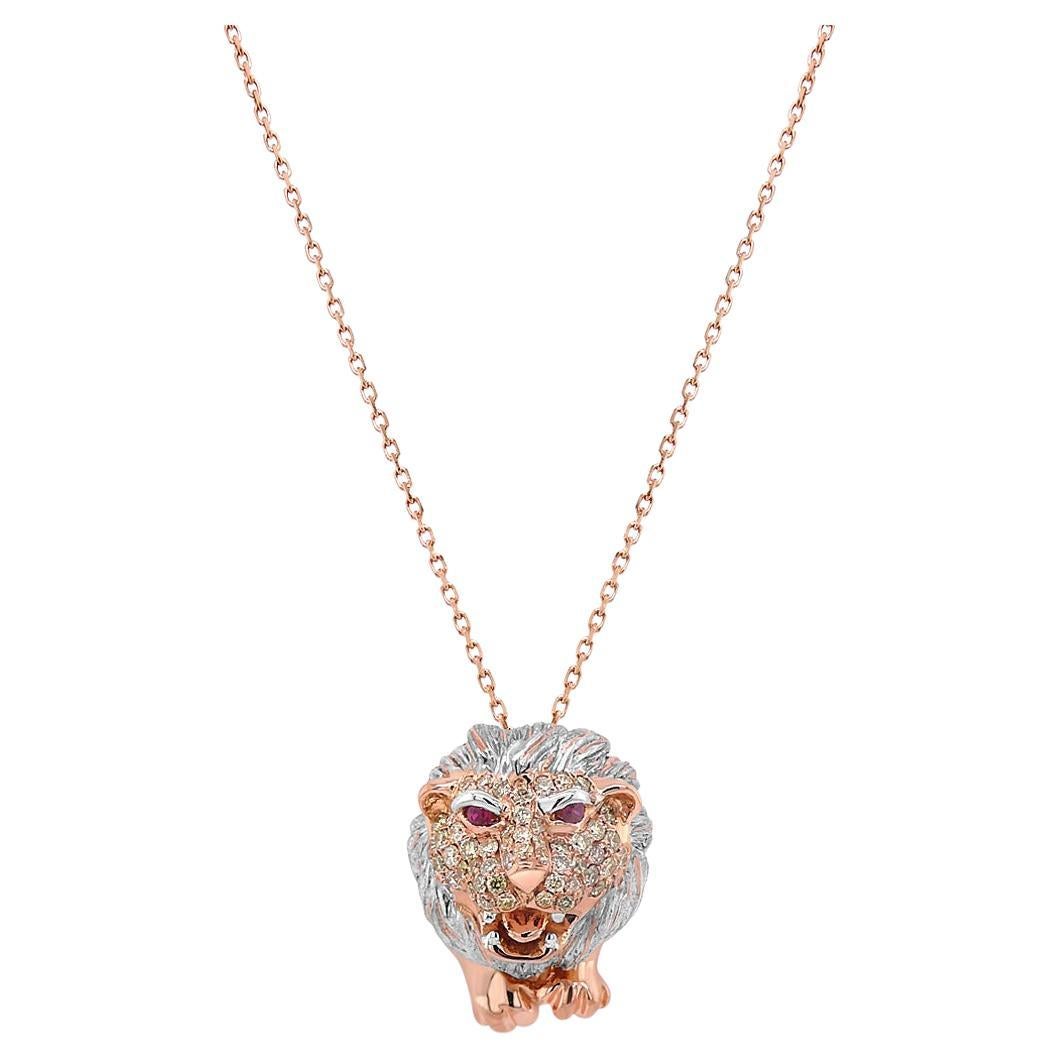 Lion Fancy Diamond Ruby 18K Rose Gold Anhänger Halskette