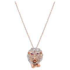 Lion Fancy Diamond Ruby 18K Rose Gold Anhänger Halskette