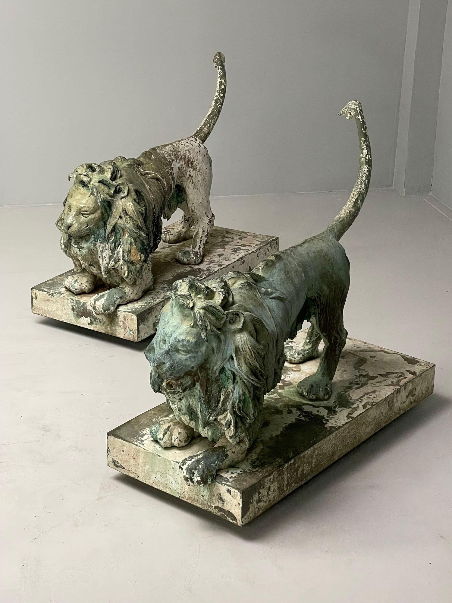 Fontaines en forme de lion, statues d'extérieur grandeur nature, bronze patiné, Angleterre, années 1860 en vente 7