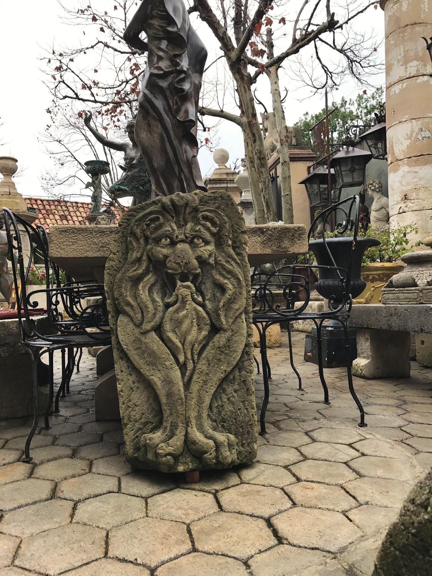 Lion Hand Carved Stone Fountain Head Wall Mount Sculpture Spout Water Feature LA 1