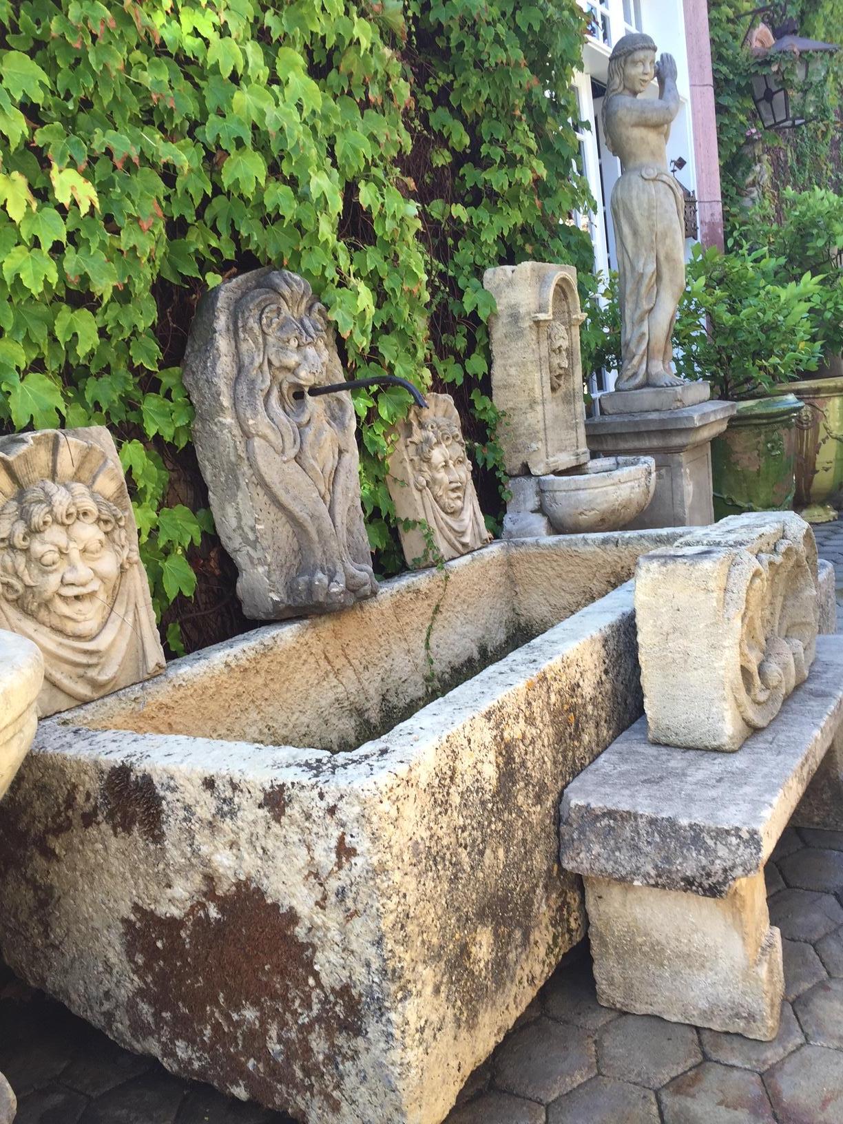 French Lion Hand Carved Stone Fountain Head Wall Mount Sculpture Spout Water Feature LA
