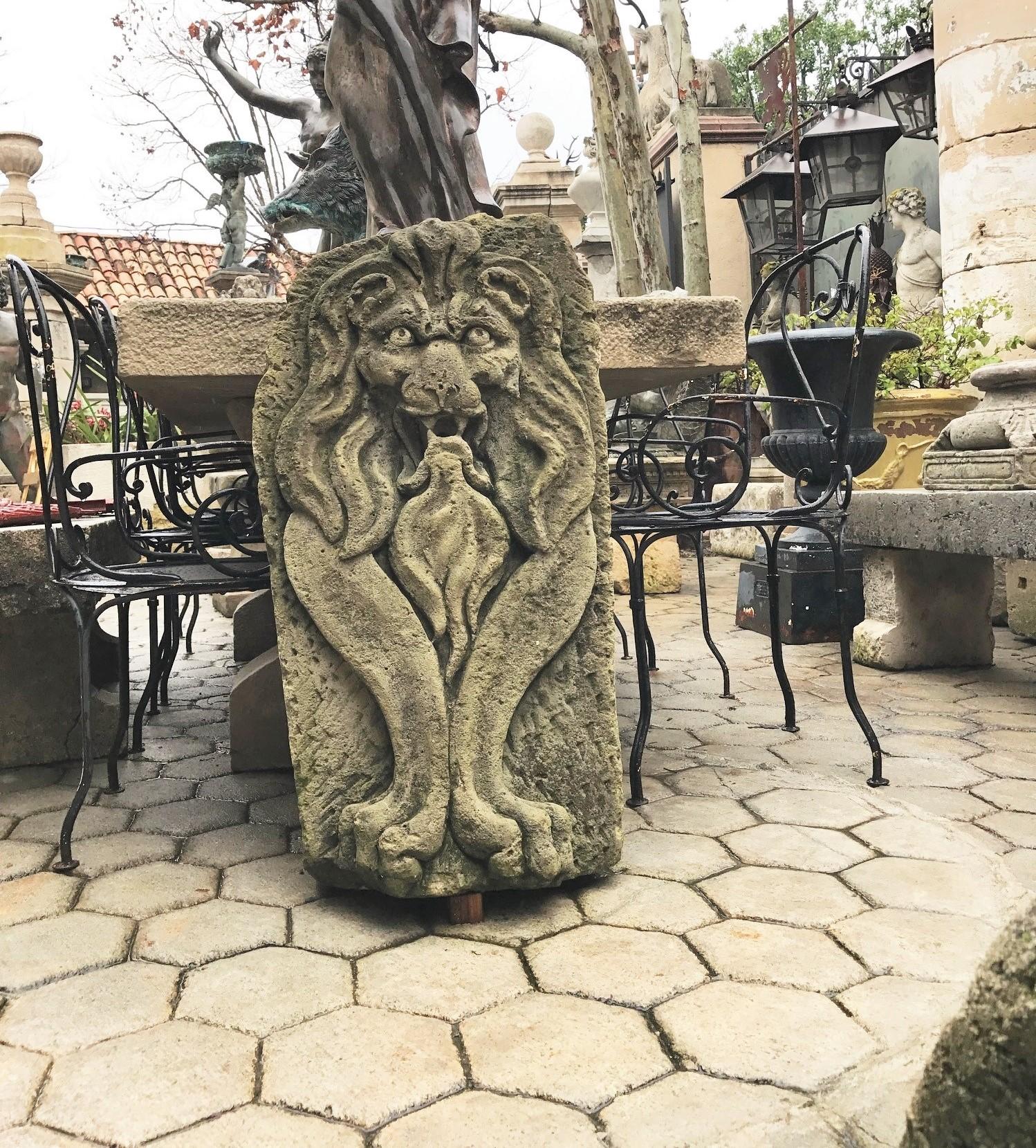Lion Hand Carved Stone Fountain Head Wall Mount Sculpture Spout Water Feature LA In Good Condition In West Hollywood, CA