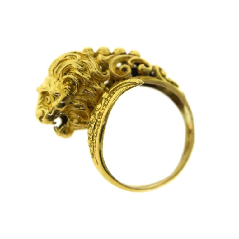 Lion Head 18 Karat Yellow Gold Finger Wrap Ring For Sale at 1stDibs