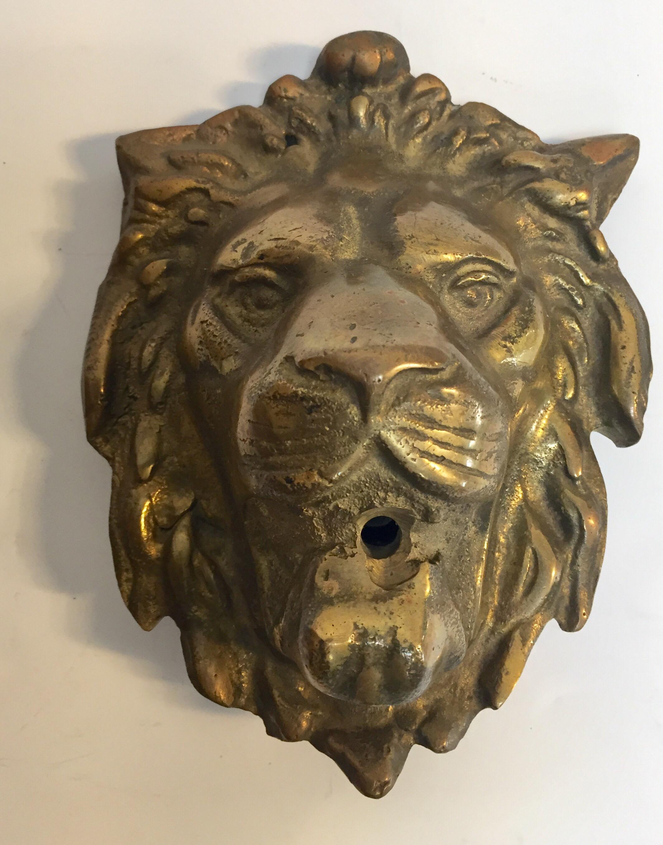 20th Century Lion Head Brass Fountain Garden Spout