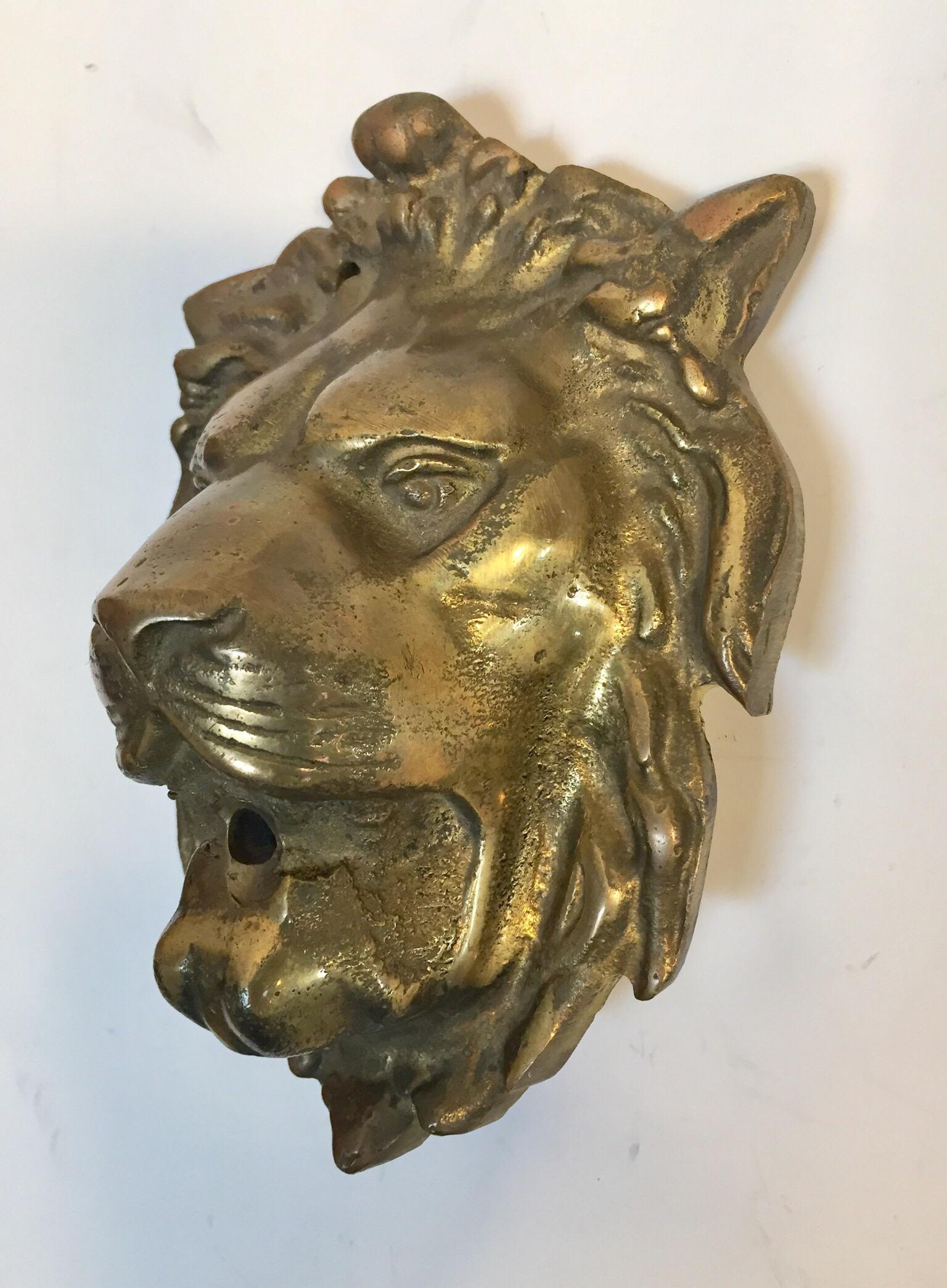 Timeless lion head cast brass fountain garden spout.
Decorative Moroccan accent art bass faucet lion head sculpture.
Nice patina.