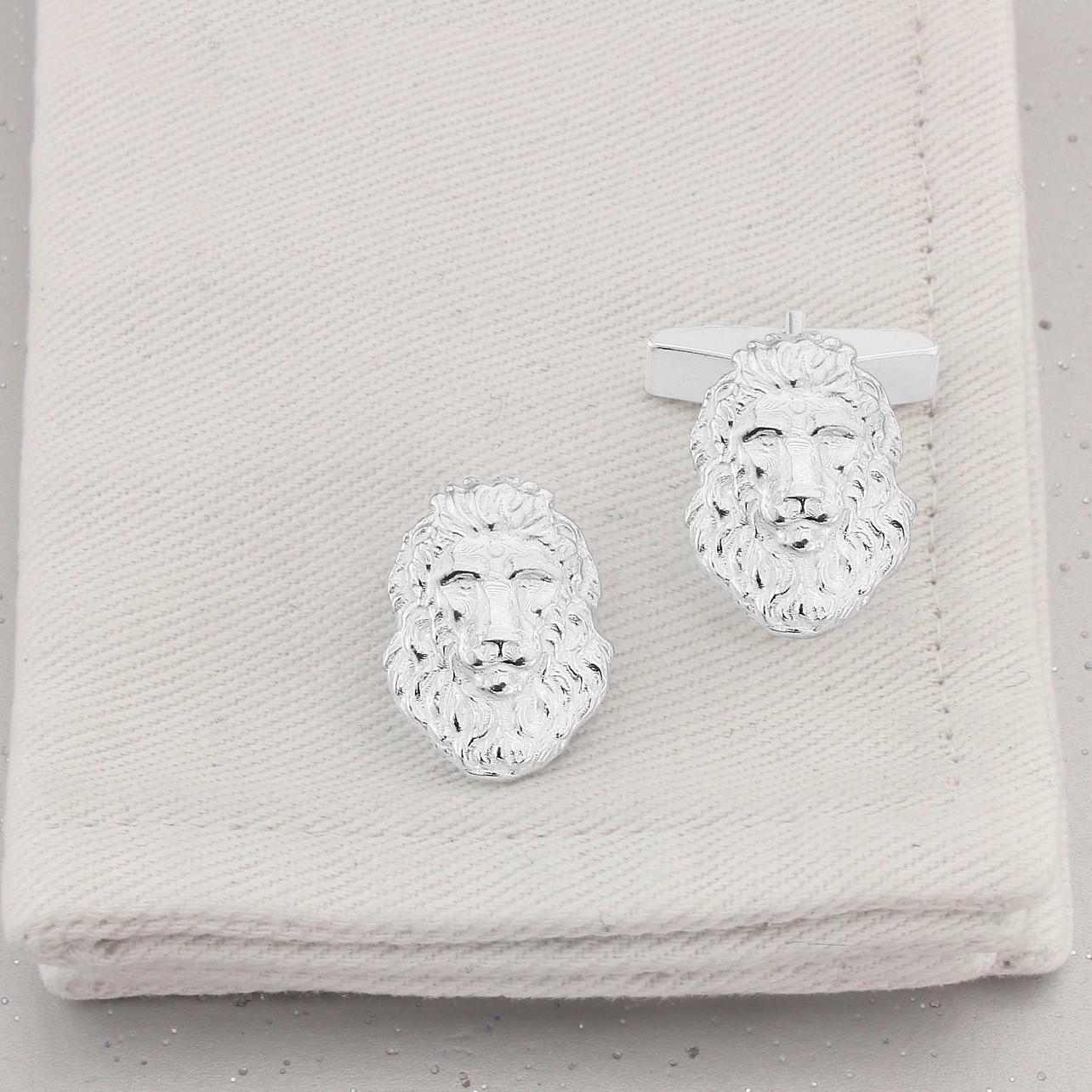Contemporary Lion Head Cufflink in Sterling Silver For Sale