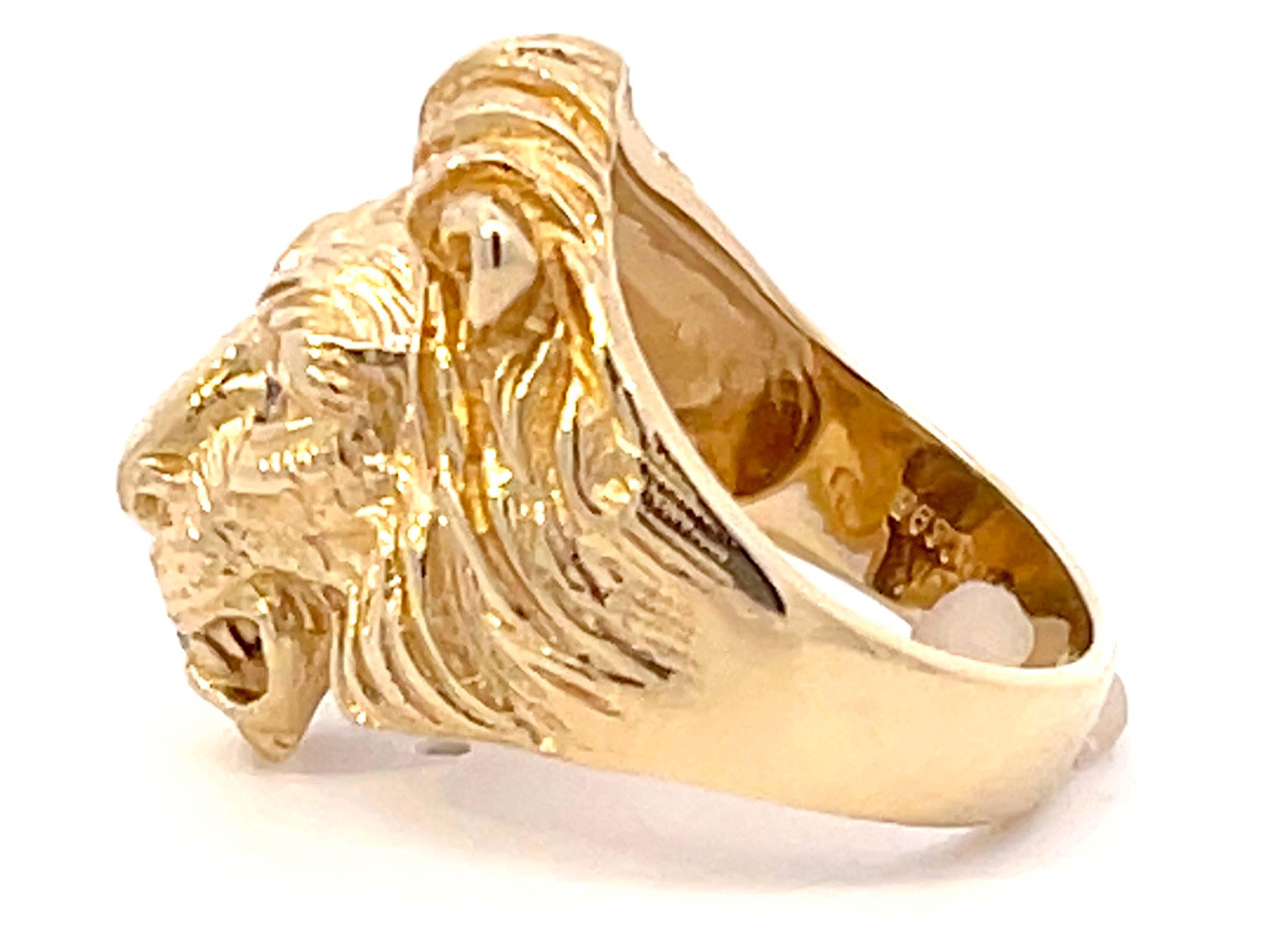 Brilliant Cut Lion Head Diamond Ring 14K Yellow Gold For Sale