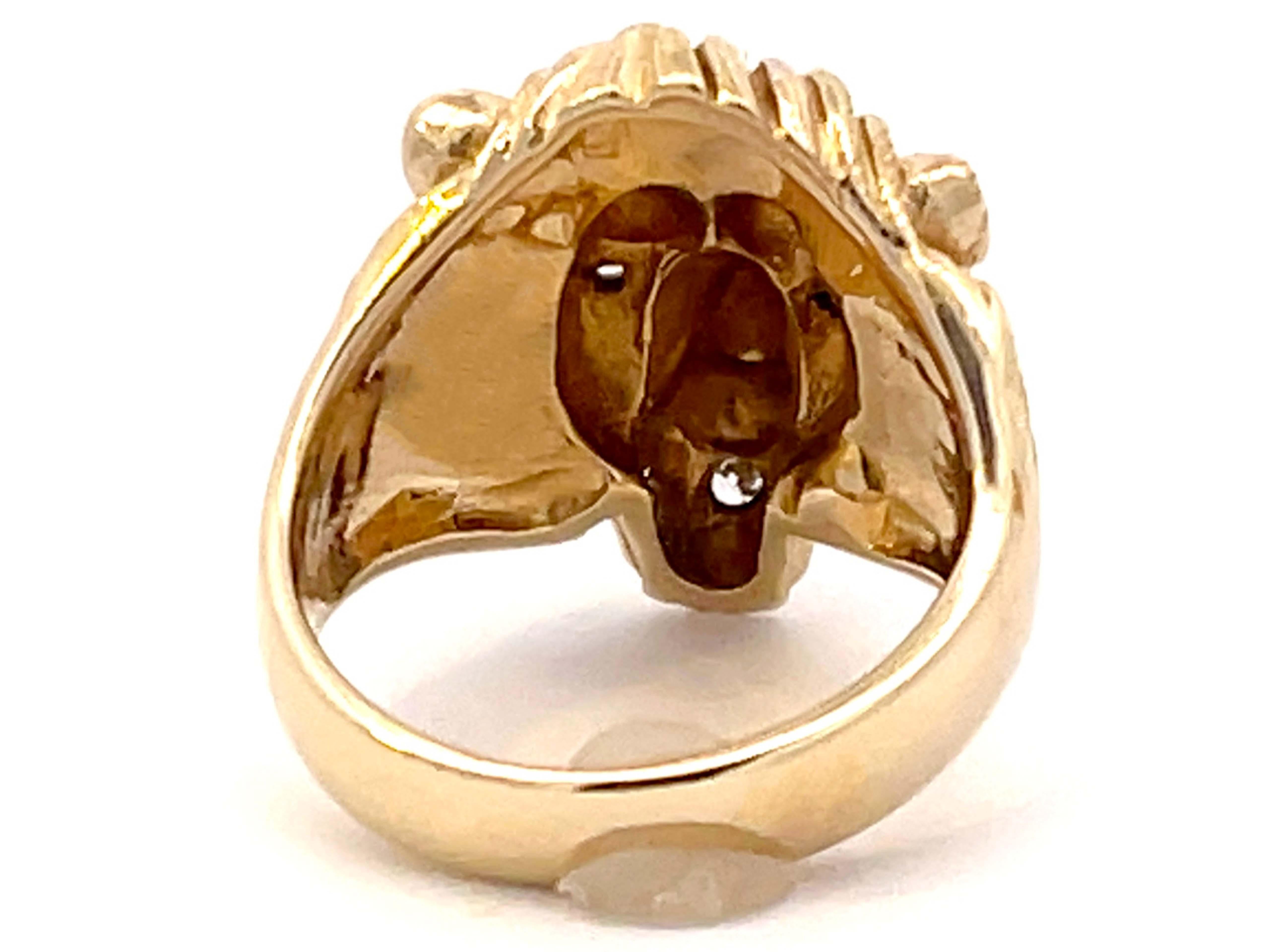 Lion Head Diamond Ring 14K Yellow Gold In Excellent Condition For Sale In Honolulu, HI