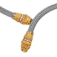 Lion Head Diamond Ruby 18K Two-Tone Gold Choker Necklace