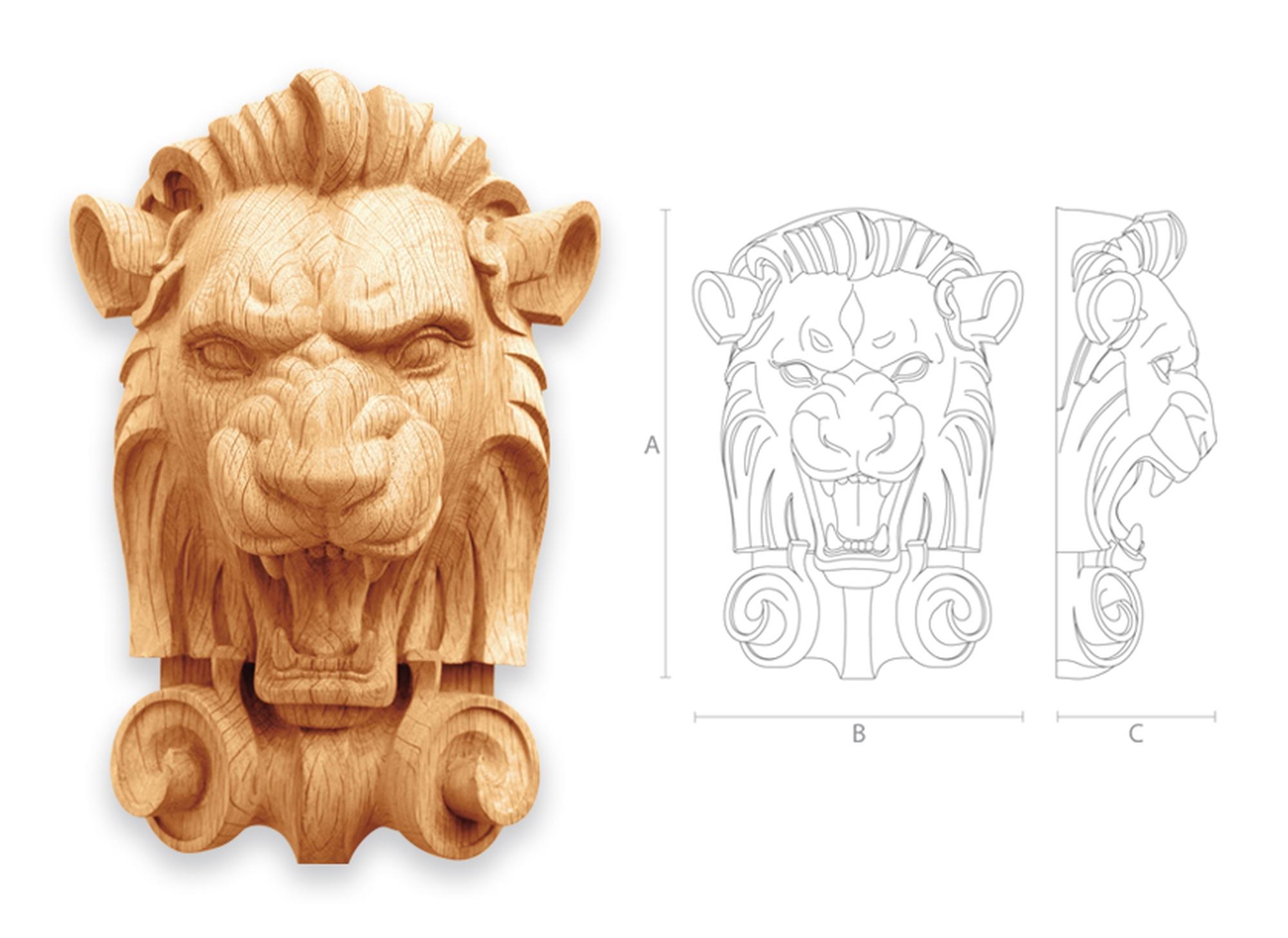 Contemporary Lion Head from Oak Antique Mask 'Wood Rosette' Hand Carving Craft Wall Art For Sale