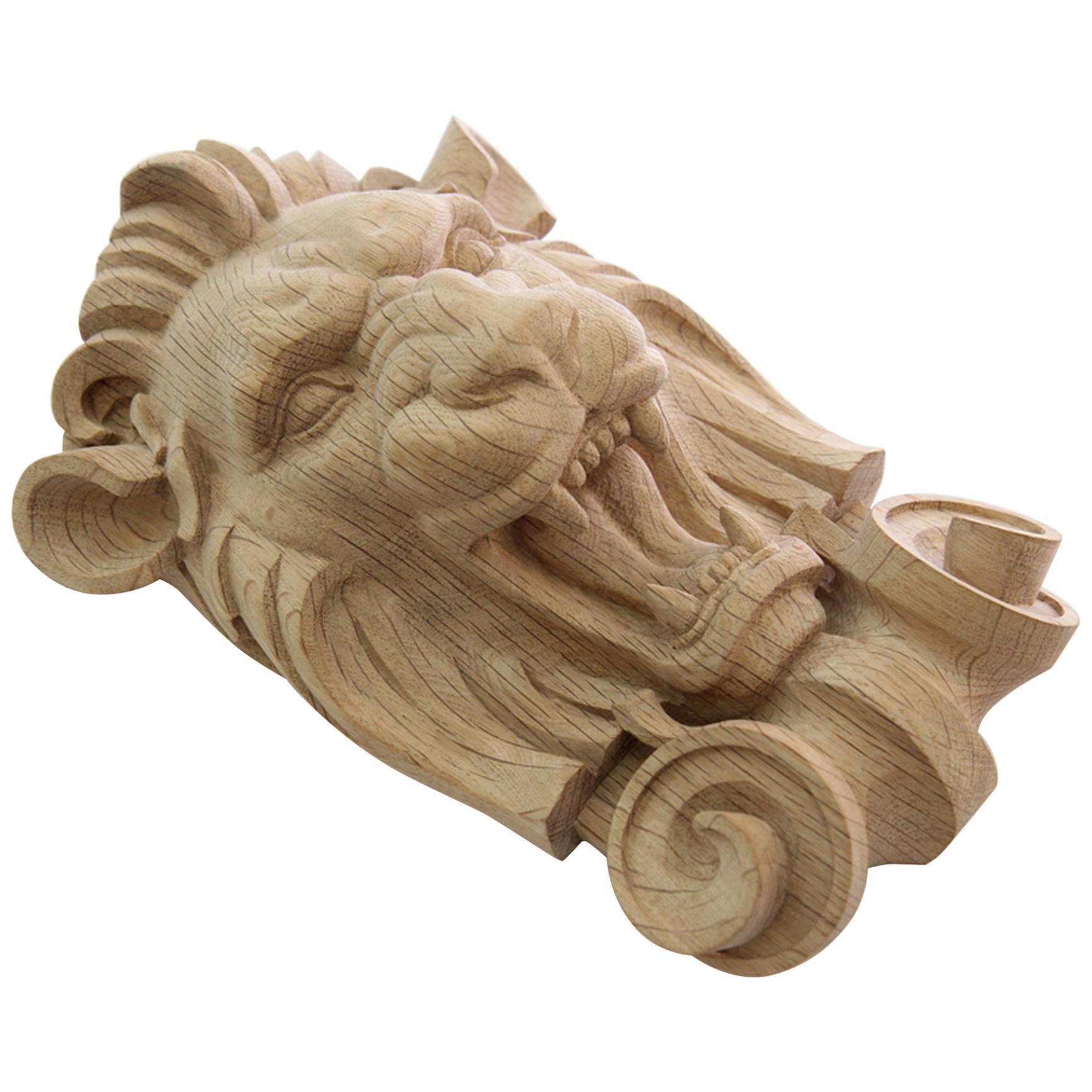 Lion Head from Oak Antique Mask 'Wood Rosette' Hand Carving Craft Wall Art For Sale