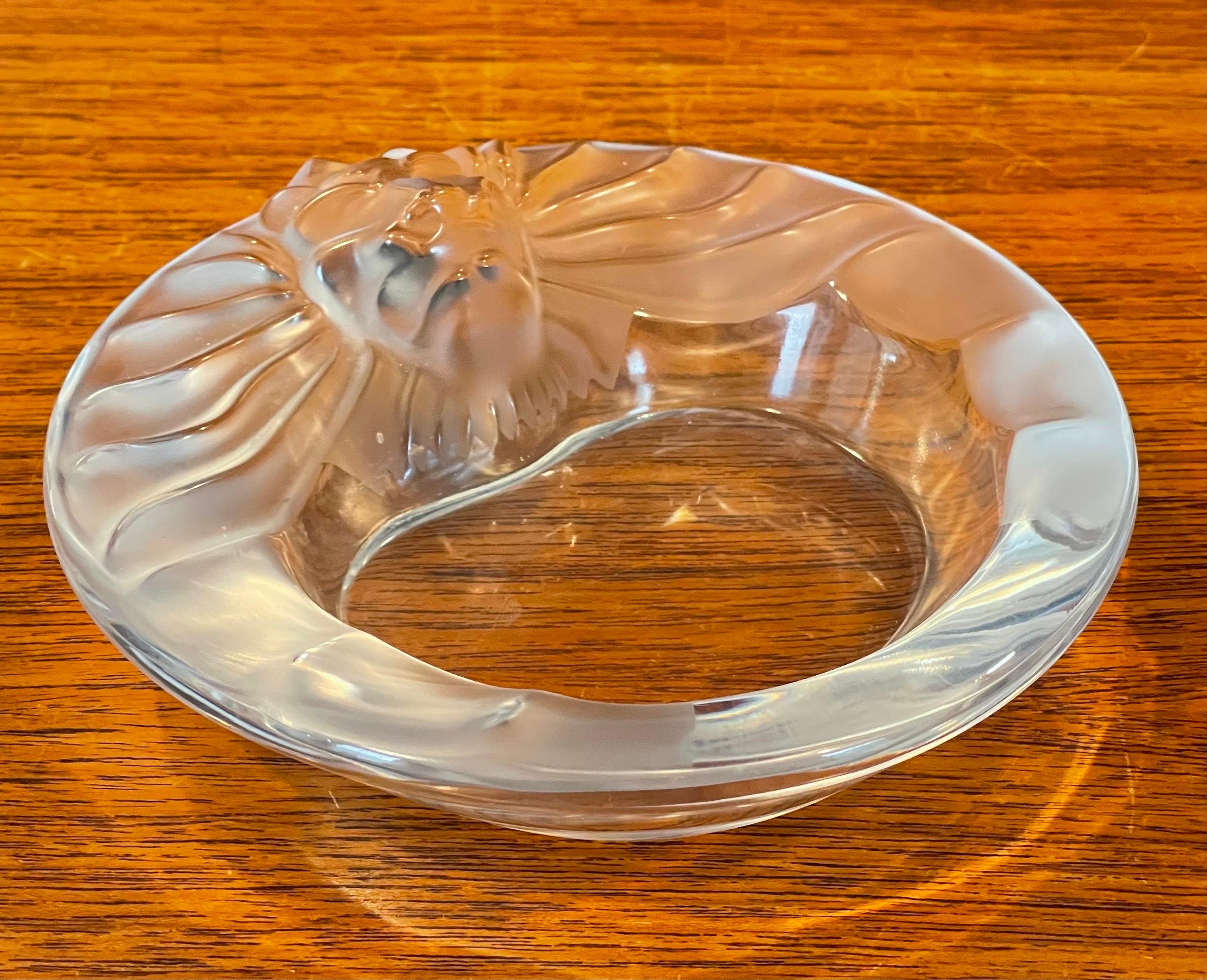 Lion Head Frosted Crystal Ashtray & Lighter Set by Lalique 3