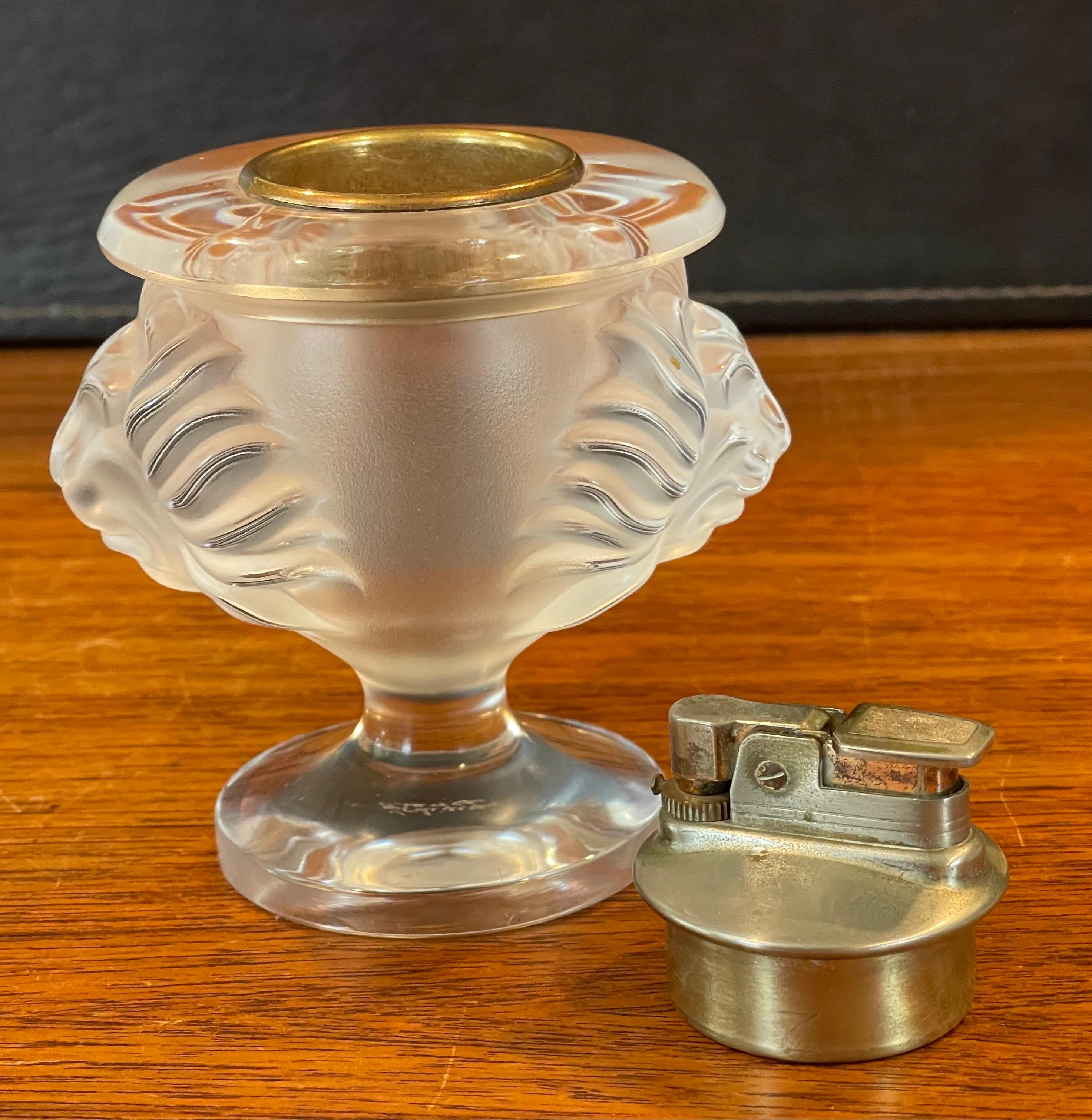Lion Head Frosted Crystal Ashtray & Lighter Set by Lalique 1