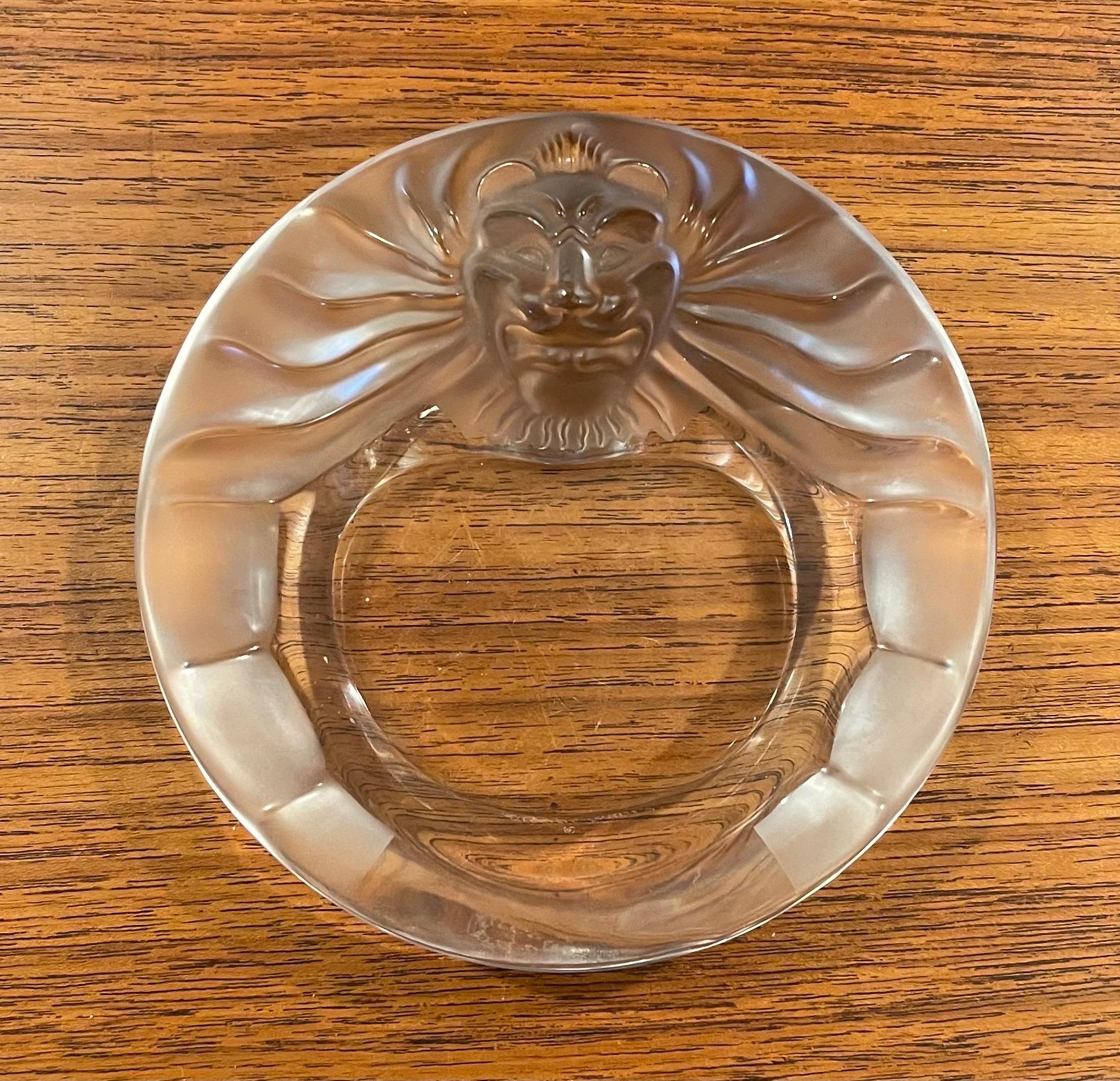 French Lion Head Frosted Crystal Cigar Ashtray / Bowl by Lalique For Sale