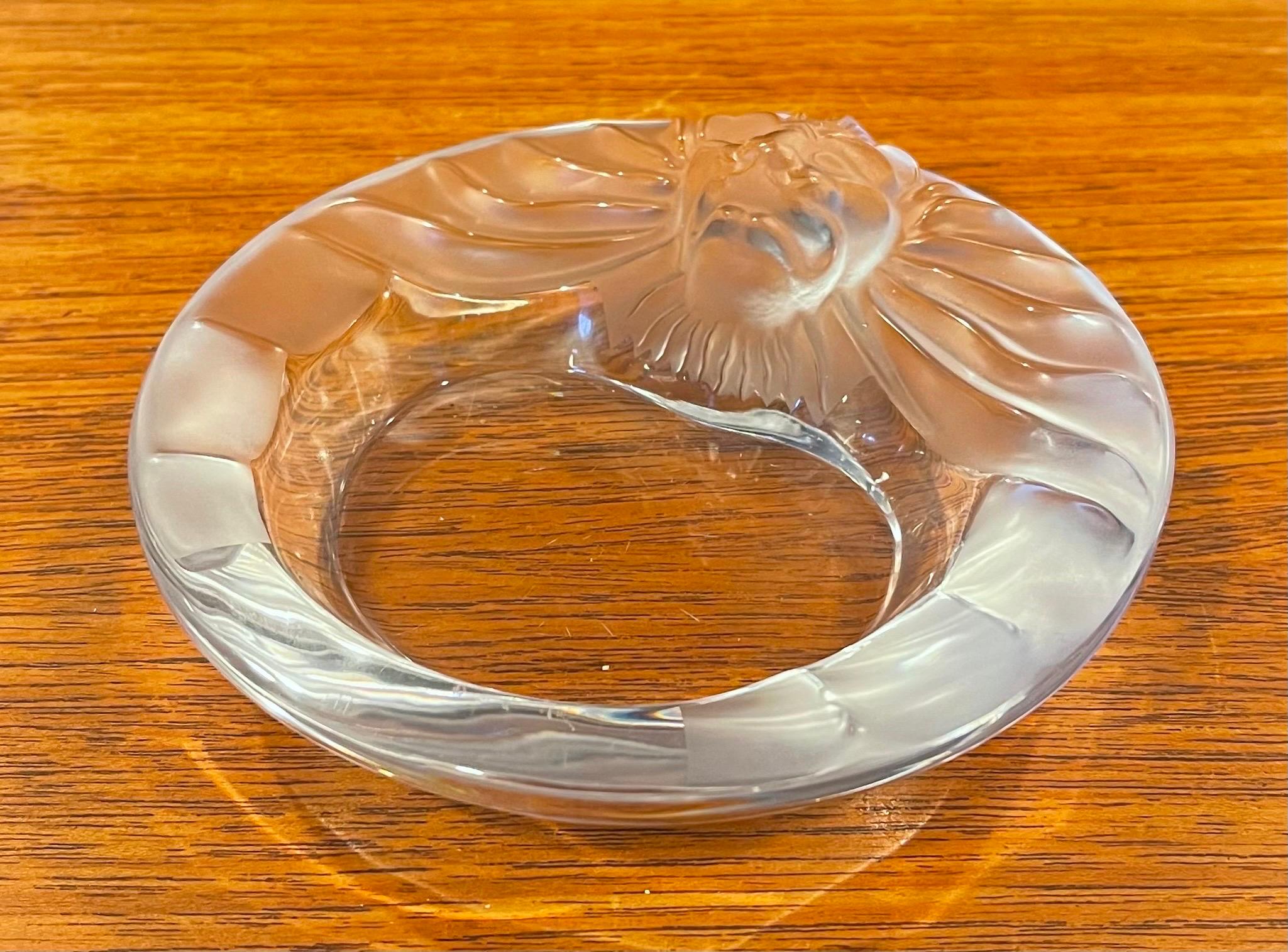 Contemporary Lion Head Frosted Crystal Cigar Ashtray / Bowl by Lalique For Sale