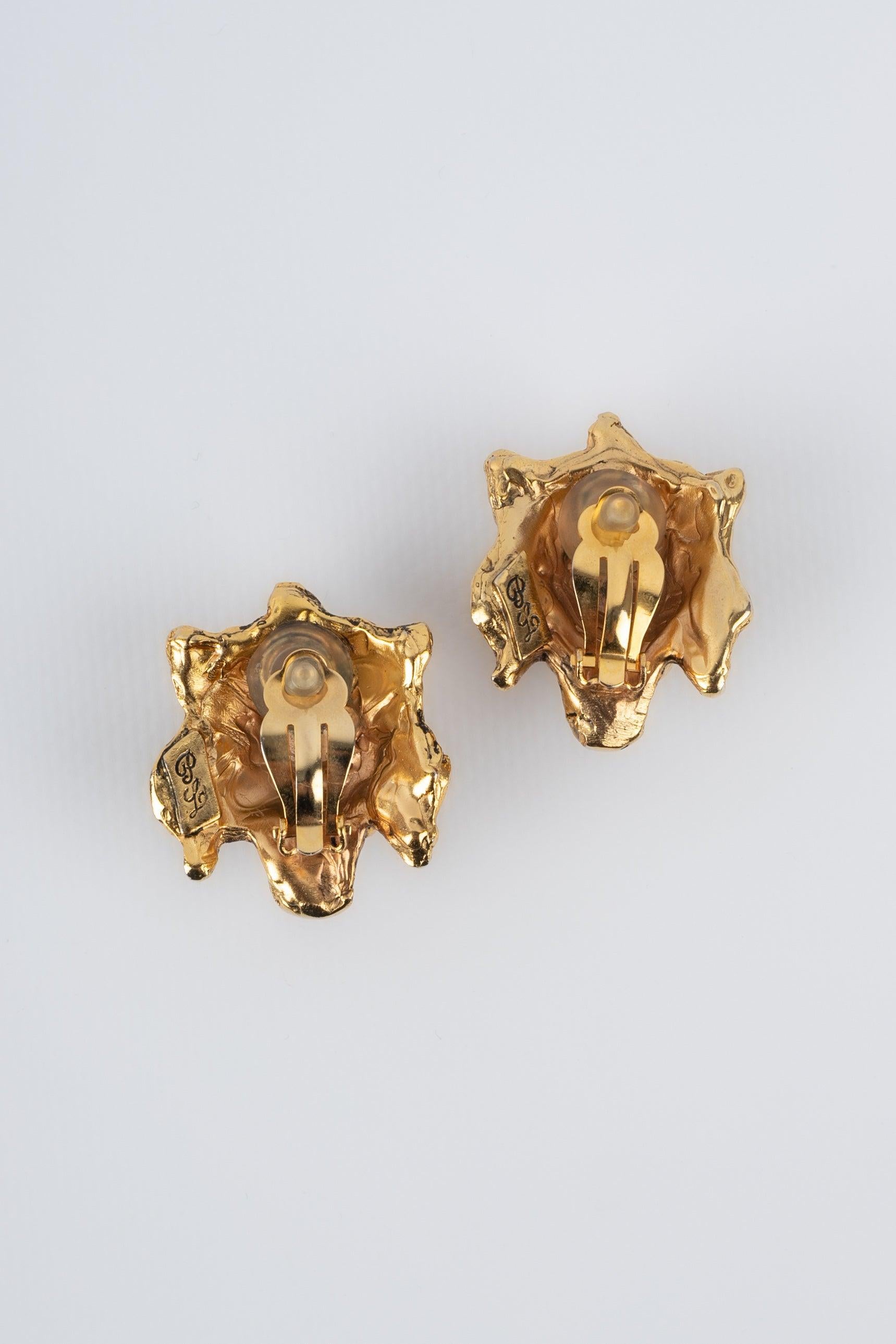 Boucles d'oreilles à clip tête de lion en métal doré Pour femmes en vente