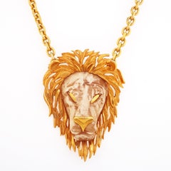 Lion Head Pendant On Chunky Chain Statement Necklace By Razza, 1970s