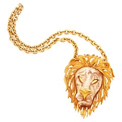 Vintage Lion Head Pendant On Chunky Chain Statement Necklace By Razza, 1970s