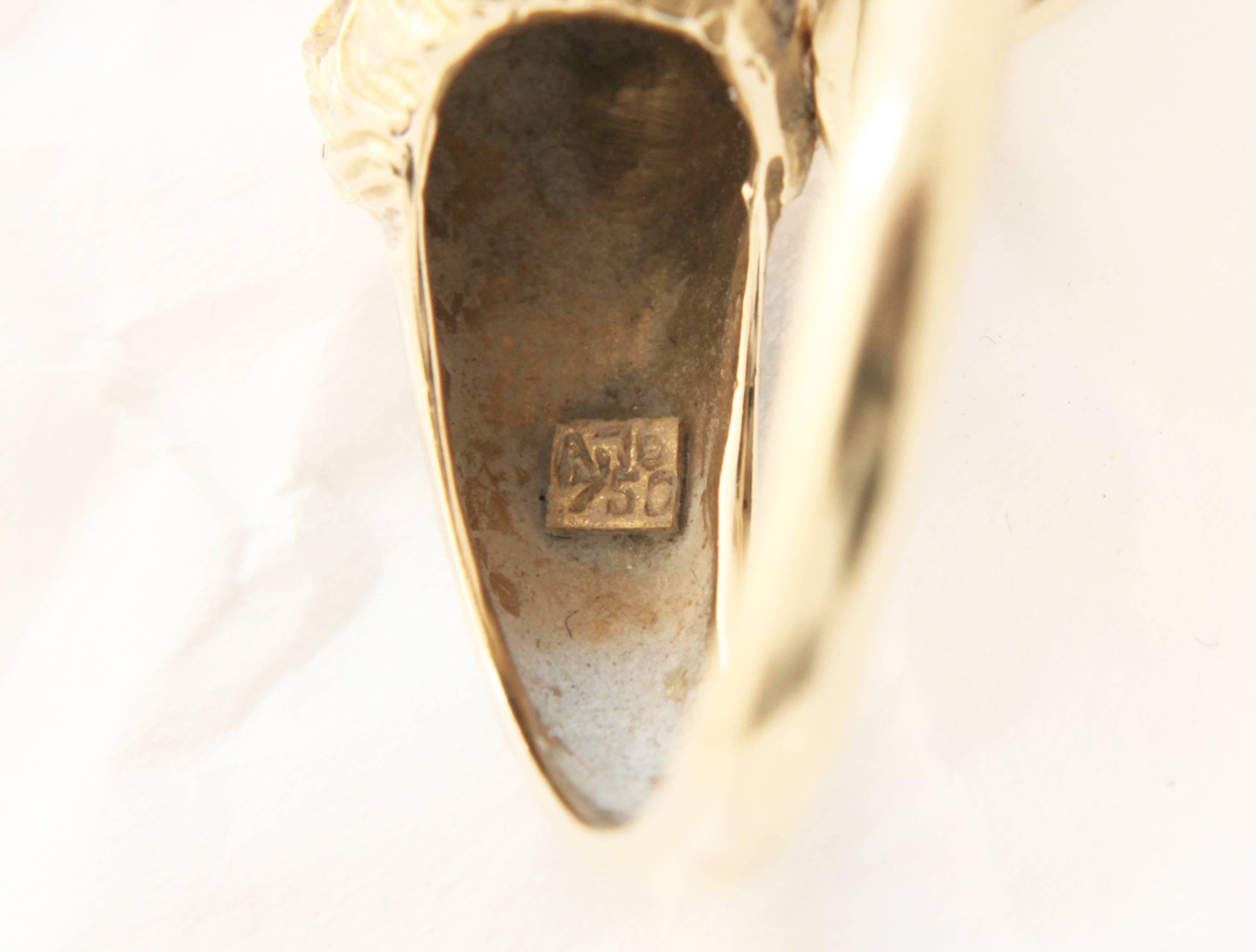 Lion Head Ring 18K Gold with Enamel Art Deco Figural Sz 6.5 1960s Rare For Sale 2