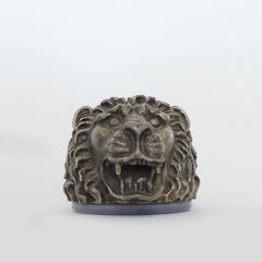 Lion Head Table Lighter in Silvered Metal, Italy, 1960s