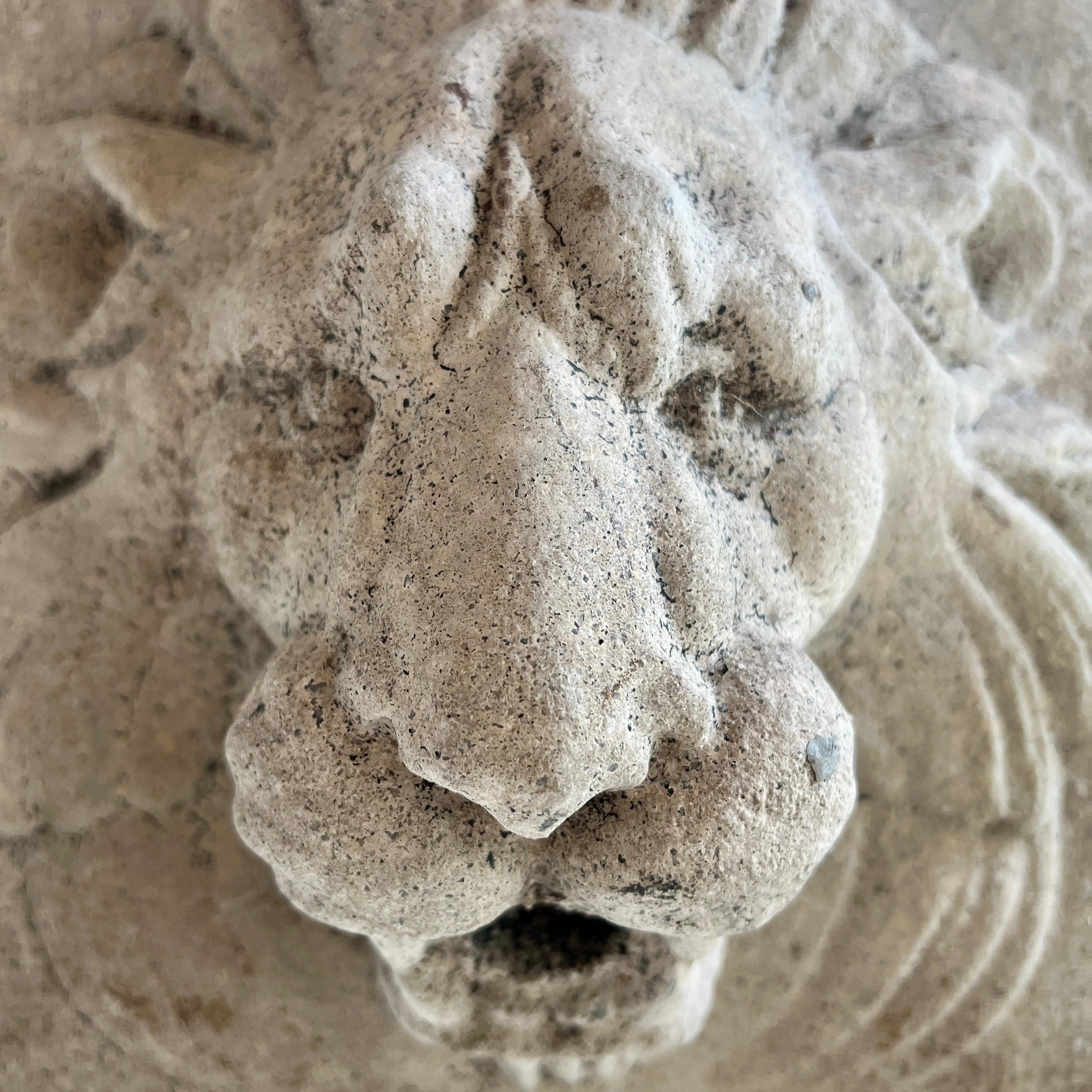 Beaux Arts Lion Head Wall Fountain in Cast Stone, Italy 20th Century