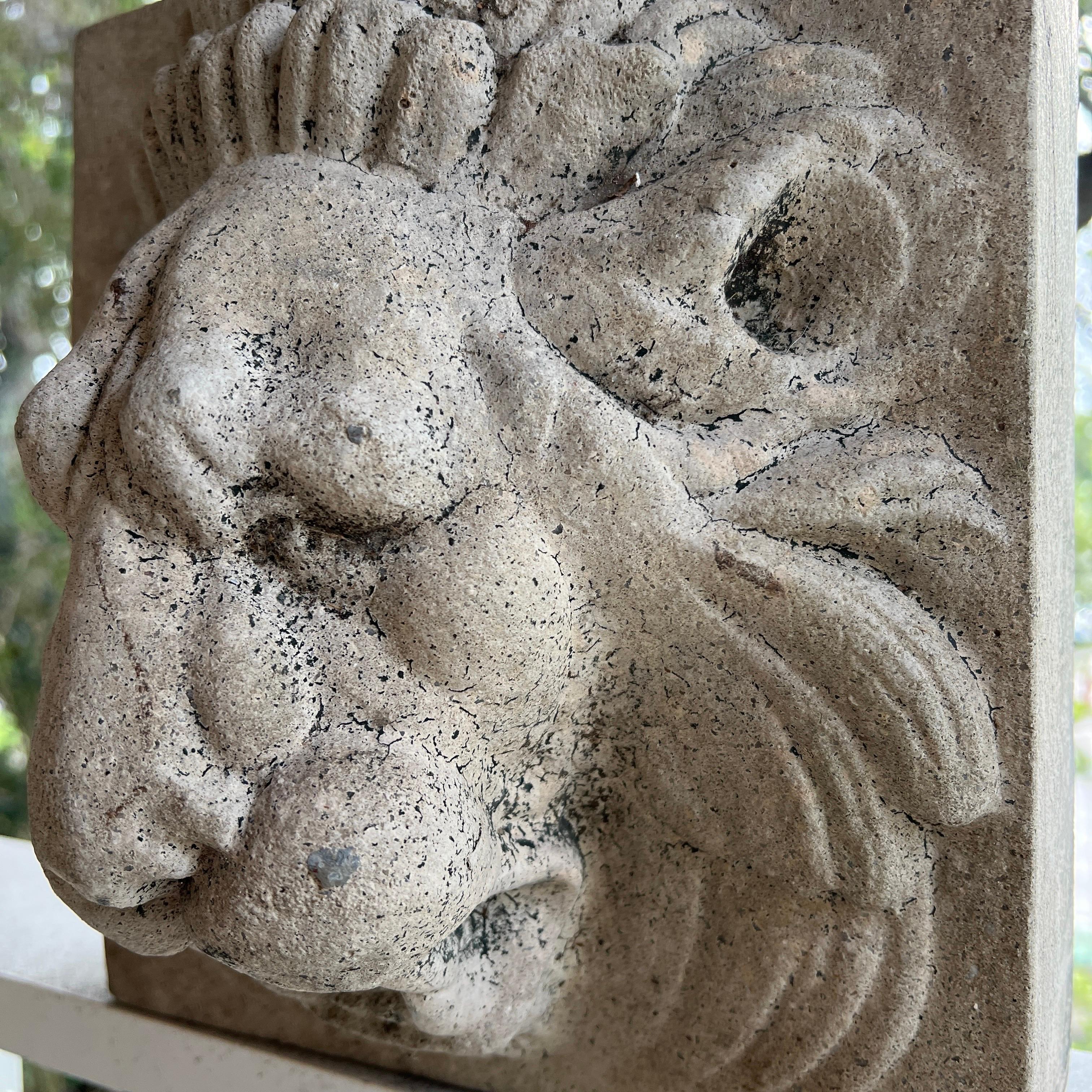 Late 20th Century Lion Head Wall Fountain in Cast Stone, Italy 20th Century