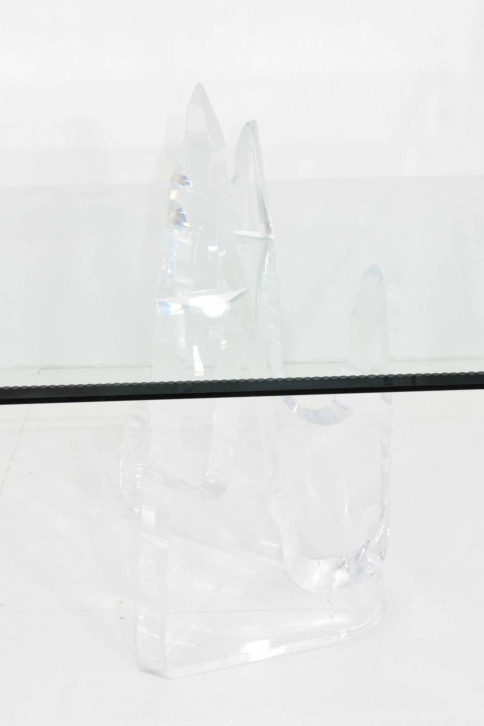 Glass Lion in Frost Glacier or Iceberg Table, Signed