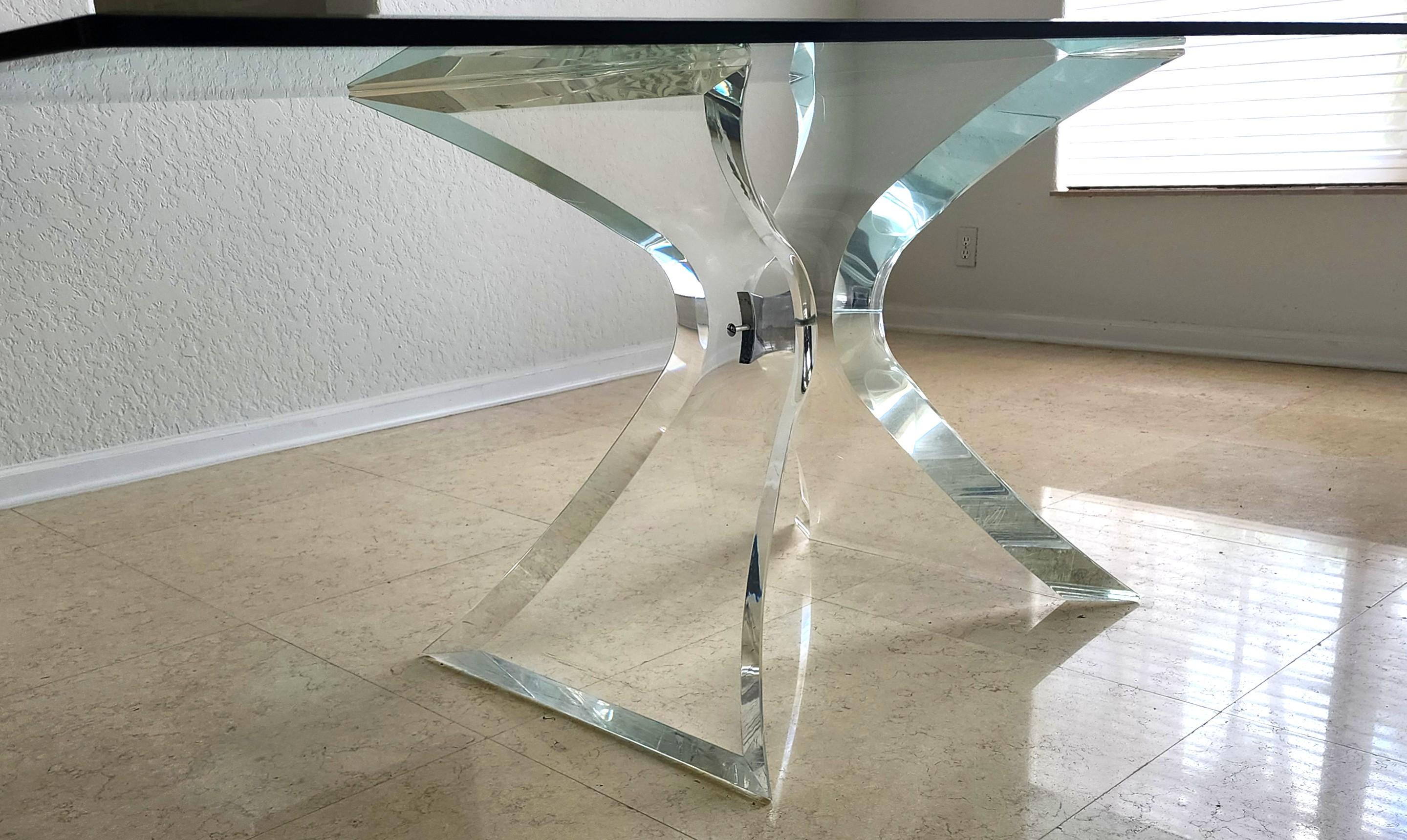 Lion in Frost Lucite & Glass Dining Table Signed For Sale 5