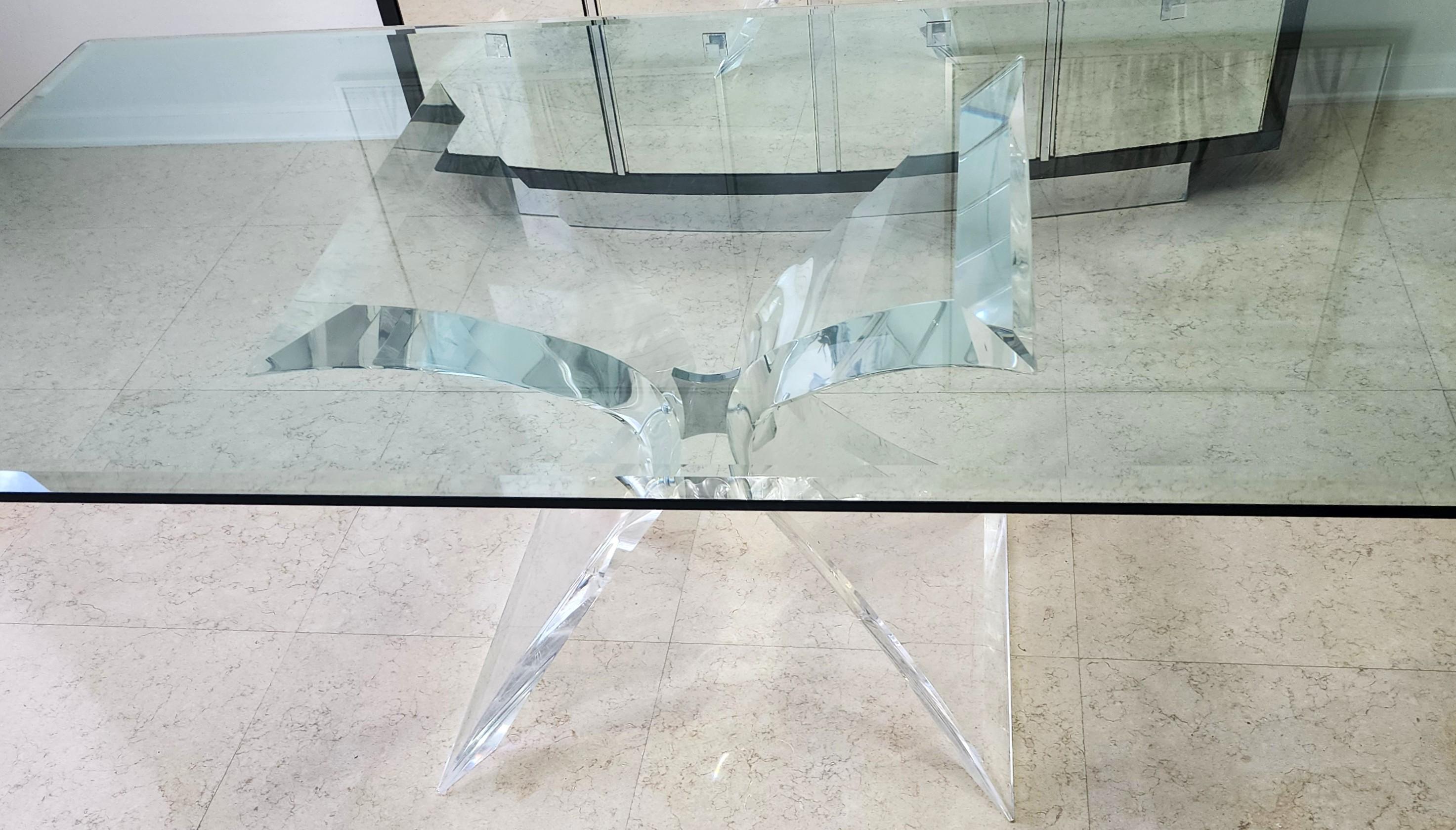 Mid-Century Modern Lion in Frost Lucite & Glass Dining Table Signed For Sale