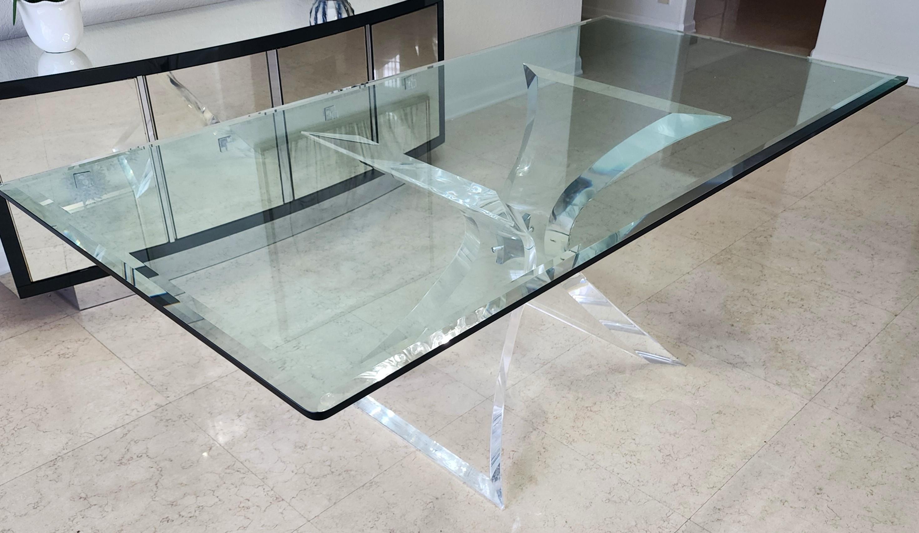 Lion in Frost Lucite & Glass Dining Table Signed In Good Condition For Sale In Lake Worth, FL