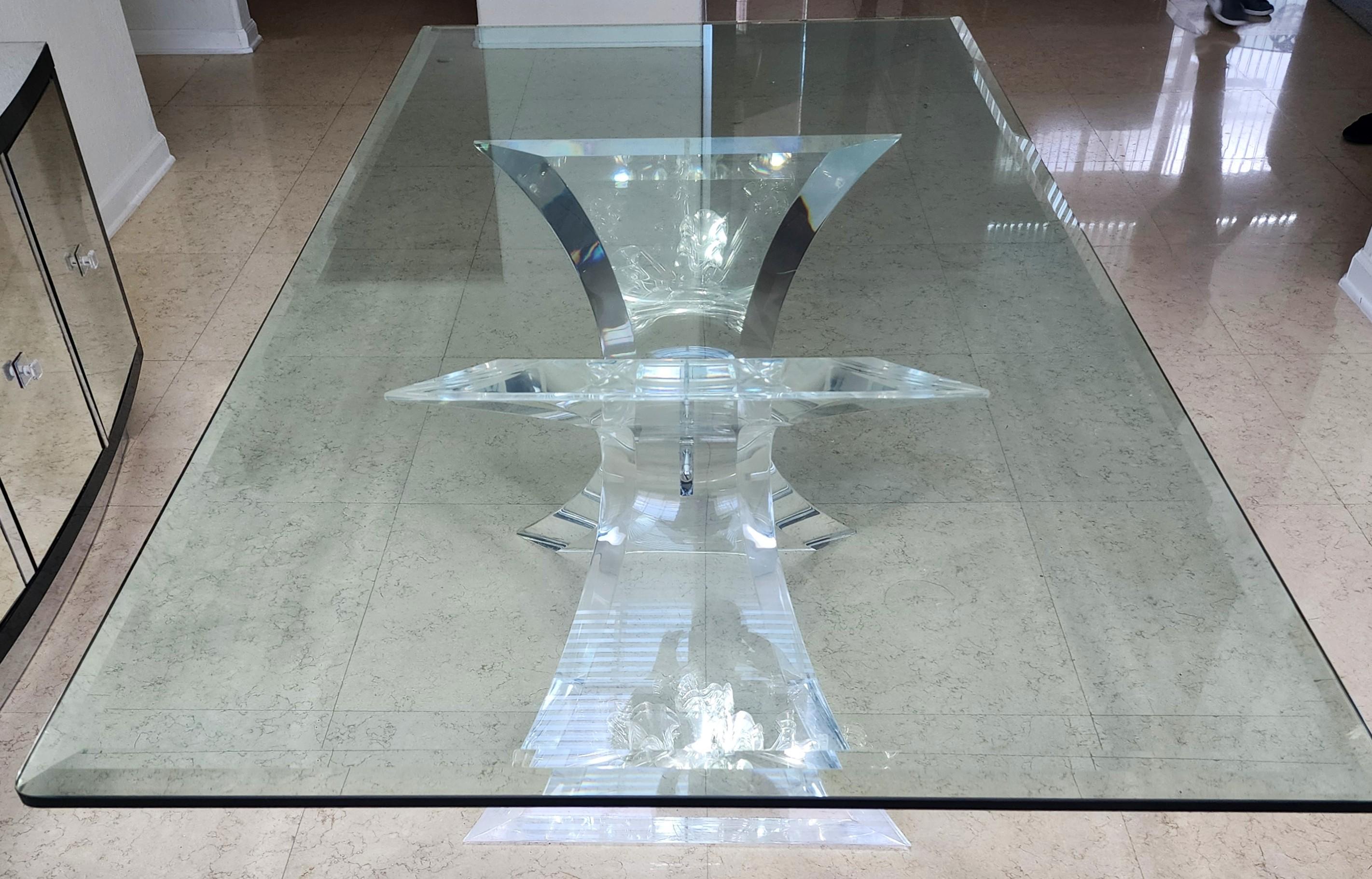 Late 20th Century Lion in Frost Lucite & Glass Dining Table Signed For Sale