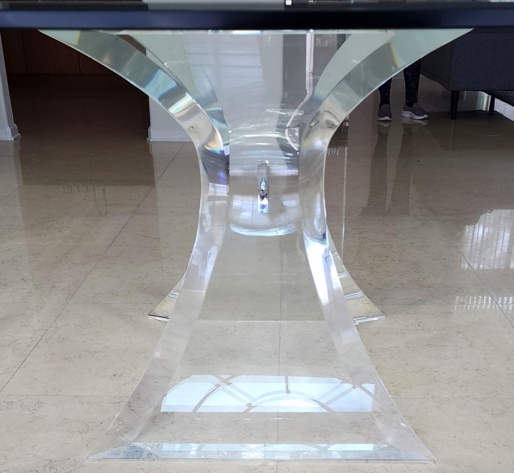 Lion in Frost Lucite & Glass Dining Table Signed For Sale 1