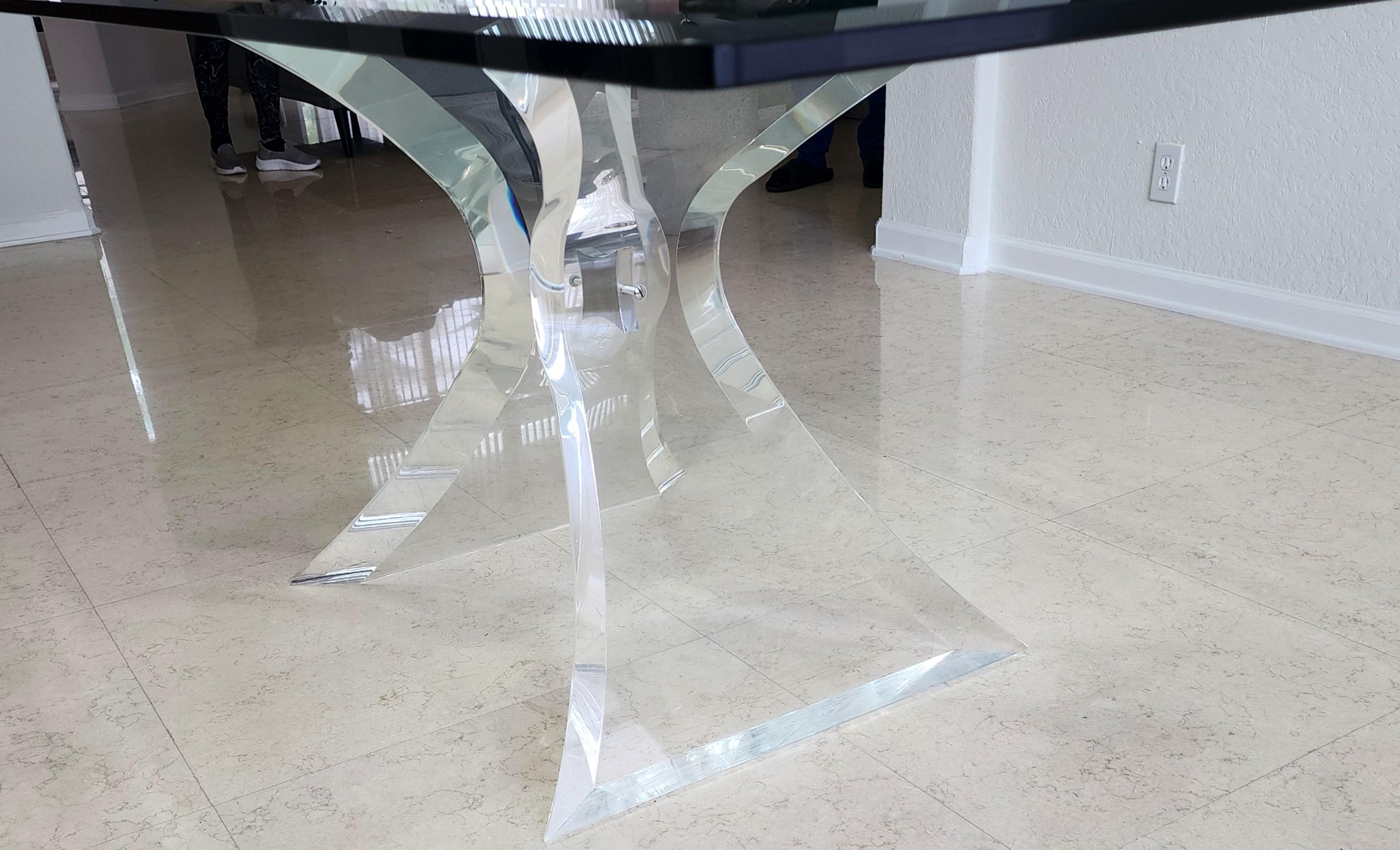 Lion in Frost Lucite & Glass Dining Table Signed For Sale 2