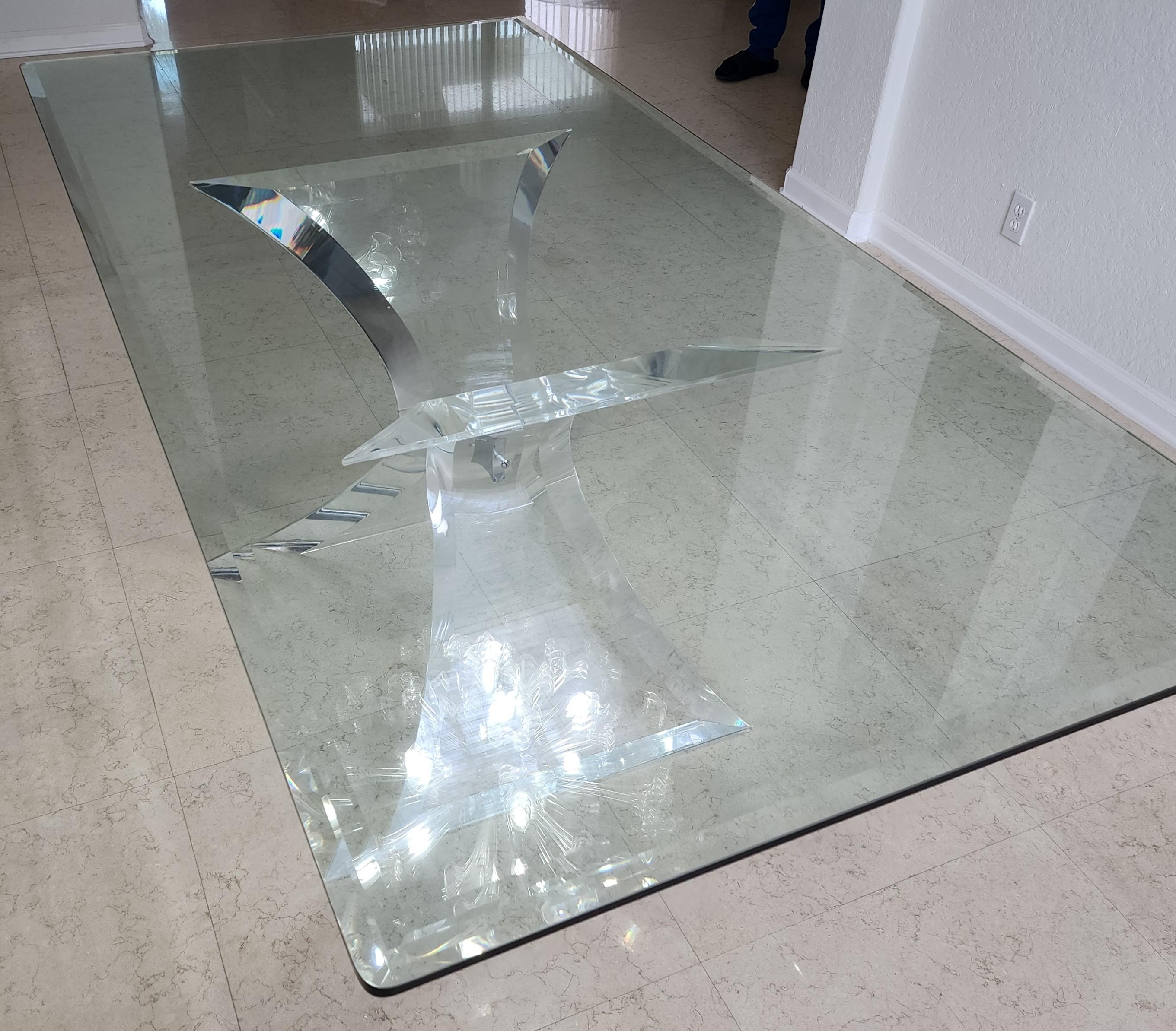 Lion in Frost Lucite & Glass Dining Table Signed For Sale 3