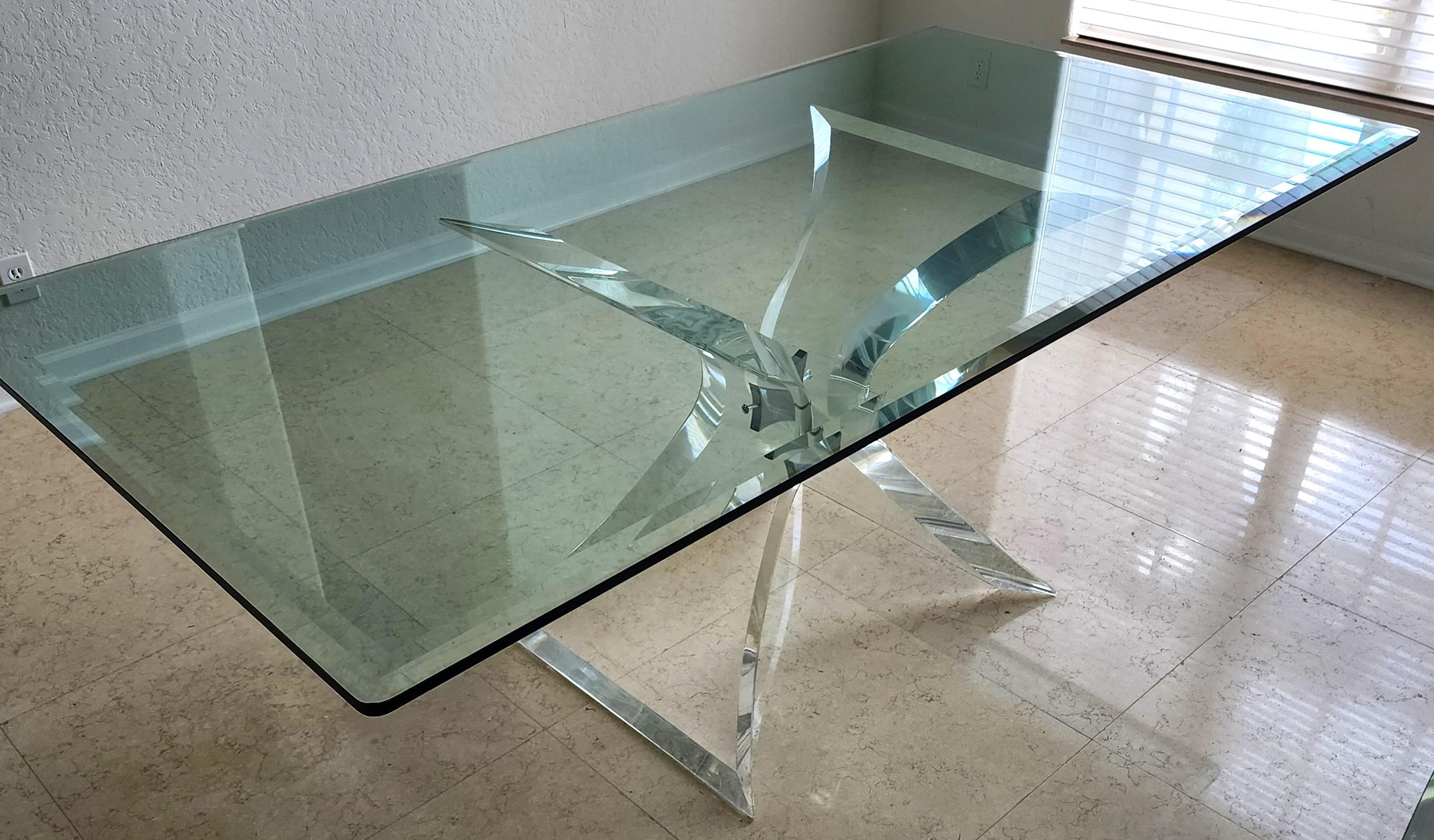 Lion in Frost Lucite & Glass Dining Table Signed For Sale 4