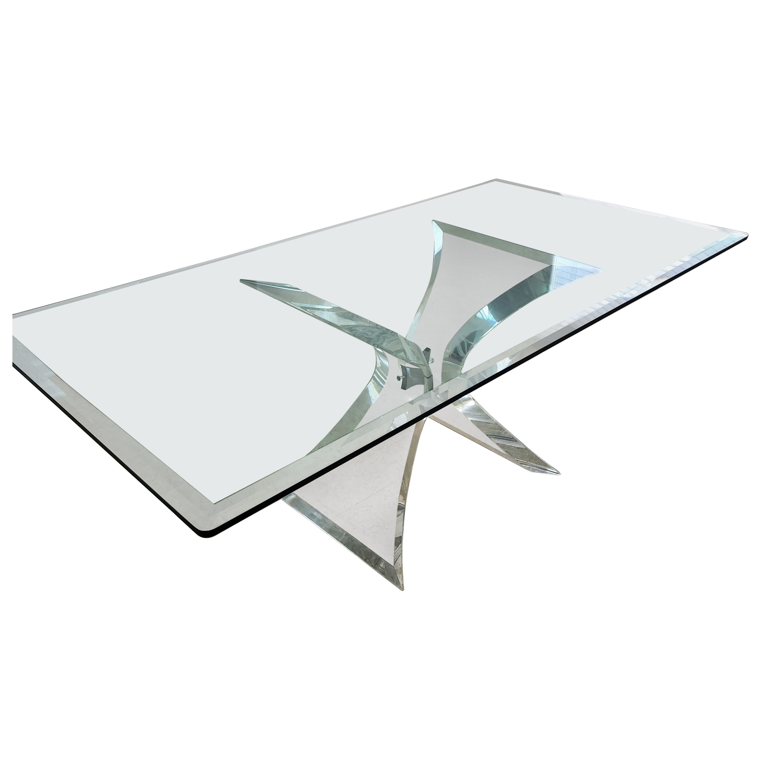 Lion in Frost Lucite & Glass Dining Table Signed For Sale