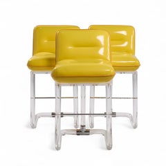 Lion in Frost Mid Century Lucite Swivel Bar Stools - Set of 3