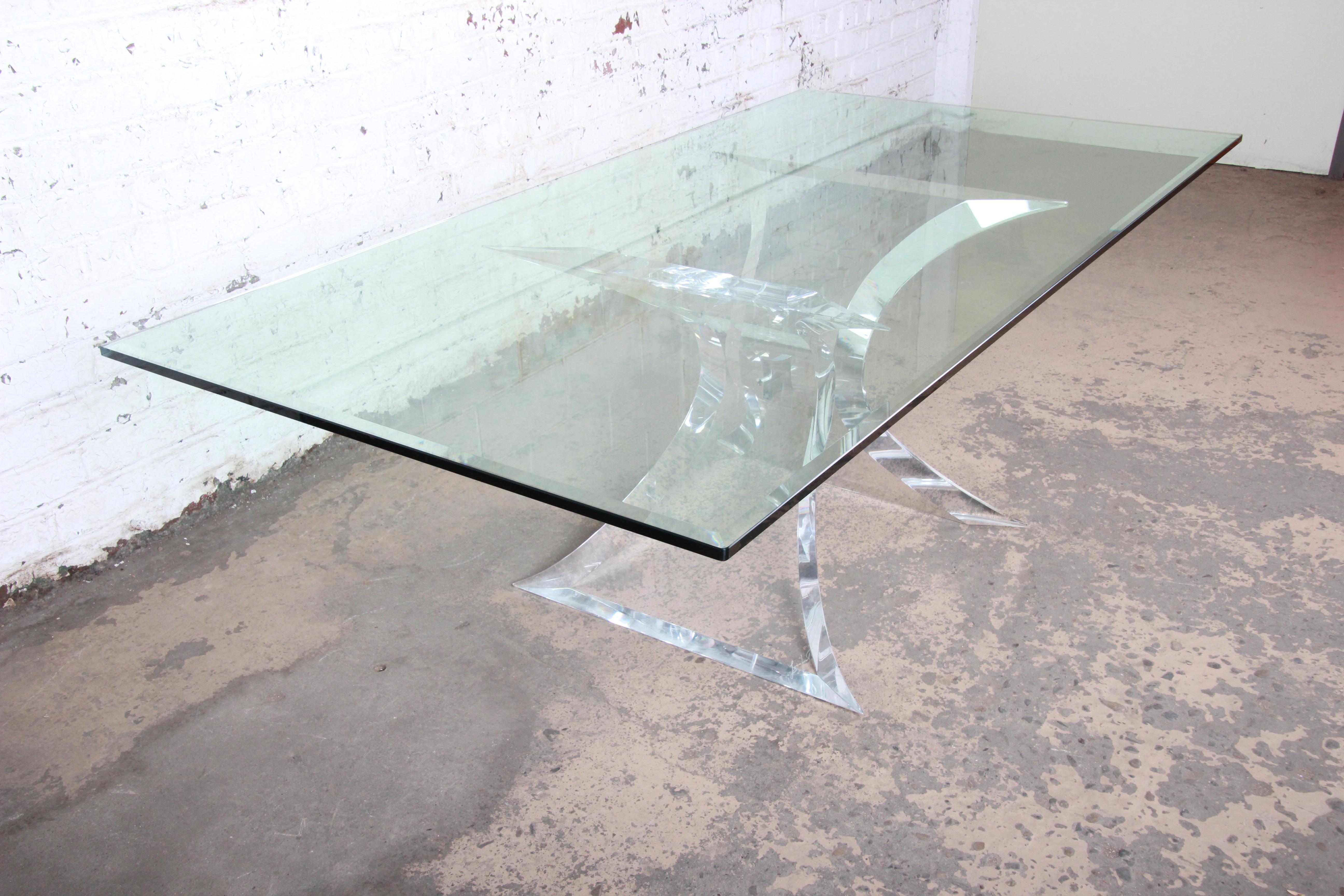 Beveled Lion in Frost Mid-Century Modern Sculpted Lucite and Glass Dining Table