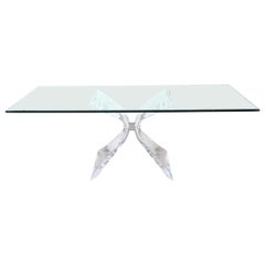 Lion in Frost Mid-Century Modern Sculpted Lucite and Glass Dining Table